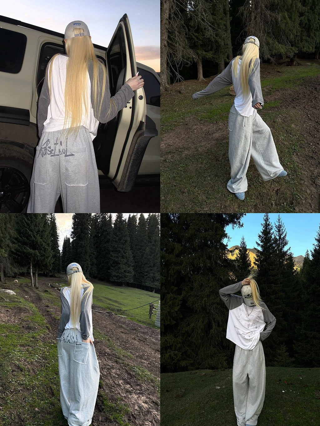 Rase le sol Letter Print Wide Leg Loose Fit Cotton Women's Sweatpants
