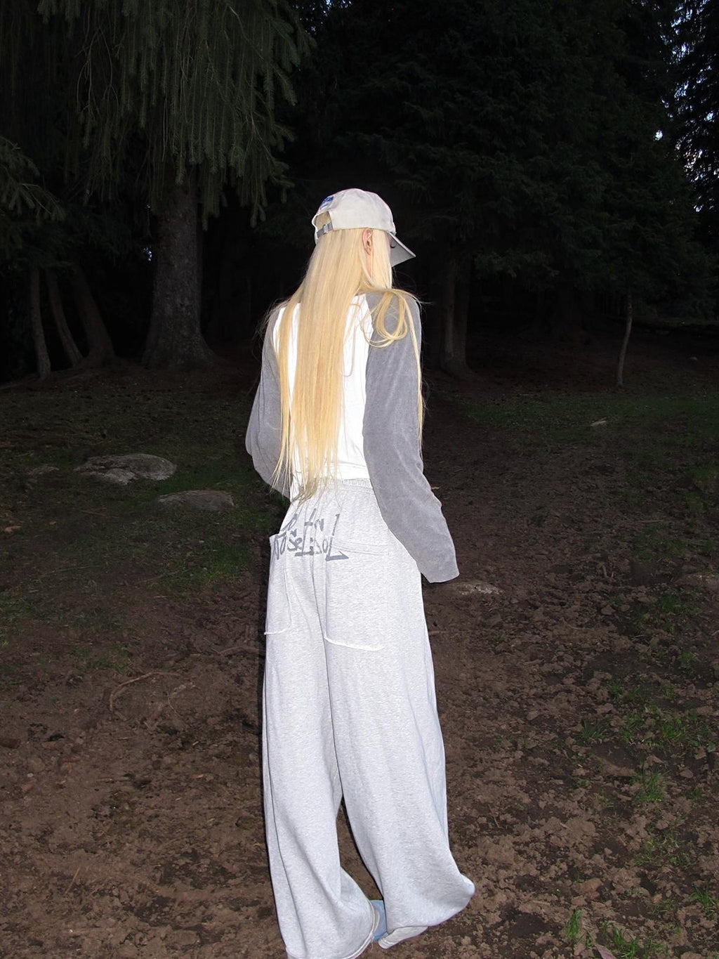 Rase le sol Letter Print Wide Leg Loose Fit Cotton Women's Sweatpants