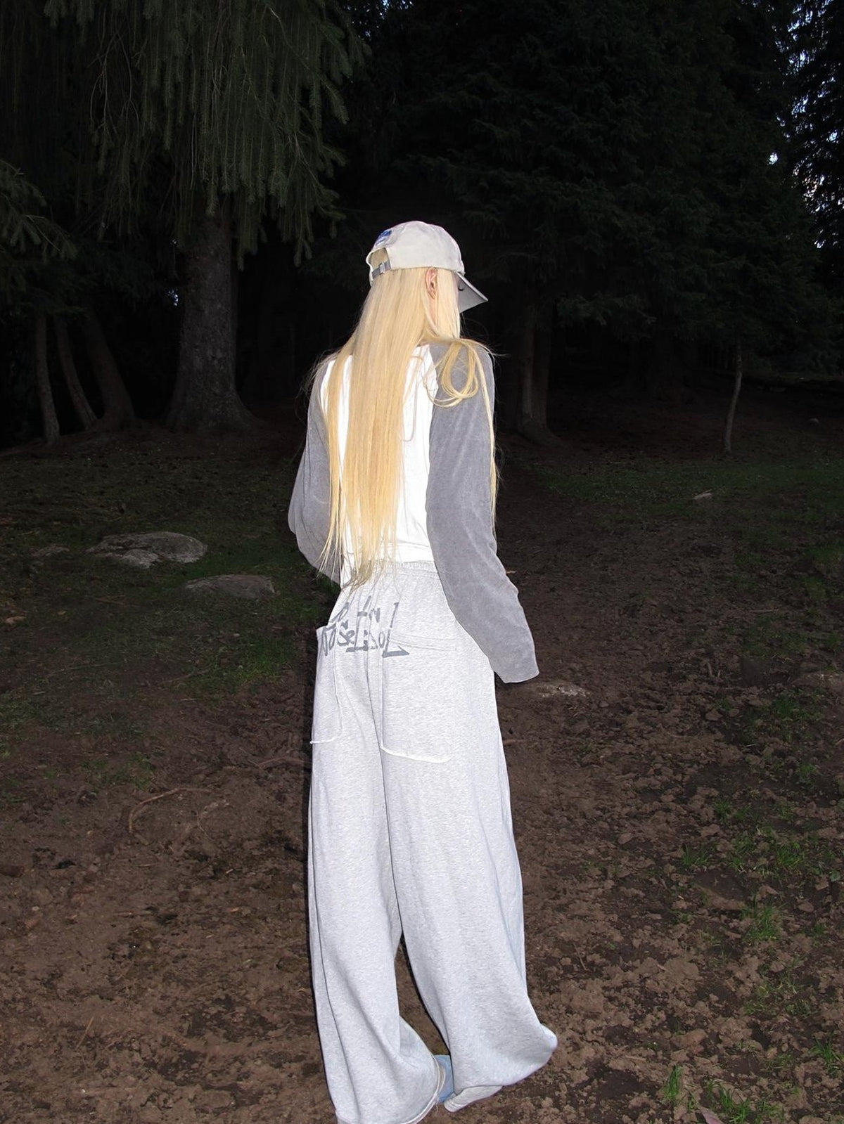 Rase le sol Letter Print Wide Leg Loose Fit Cotton Women's Sweatpants