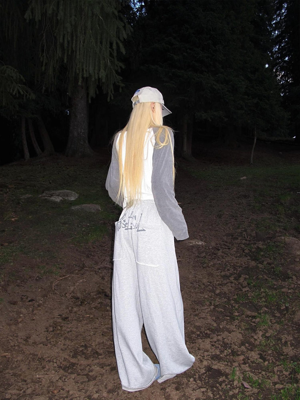 Rase le sol Letter Print Wide Leg Loose Fit Cotton Women's Sweatpants