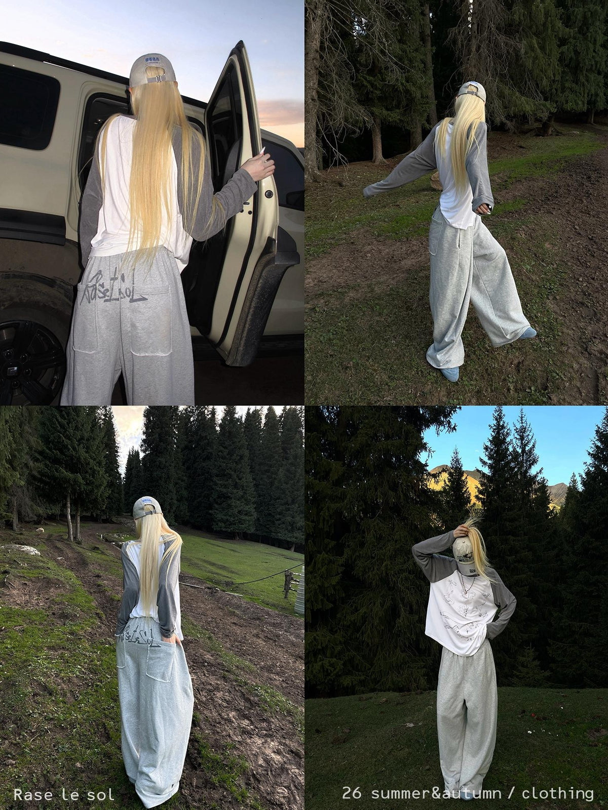 Rase le sol Letter Print Wide Leg Loose Fit Cotton Women's Sweatpants