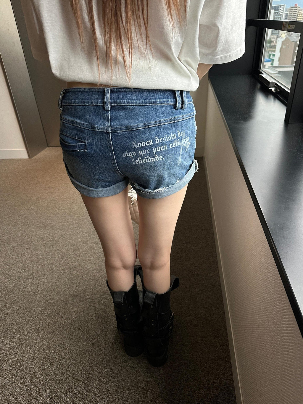 Rase le sol Light Blue Printed Cuffed Cutoff Low Rise Women's Denim Shorts