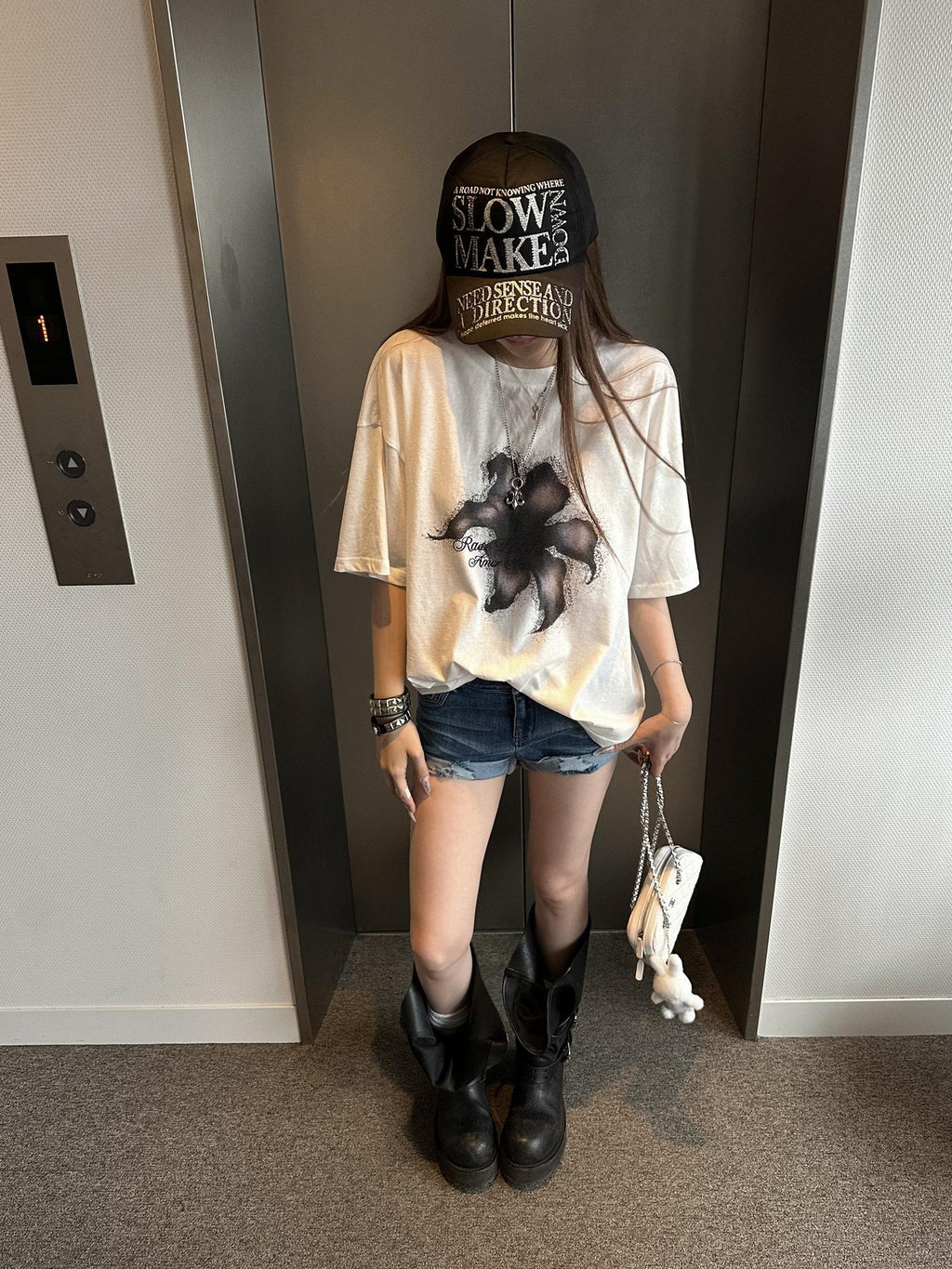 Rase le sol Light Blue Printed Cuffed Cutoff Low Rise Women's Denim Shorts