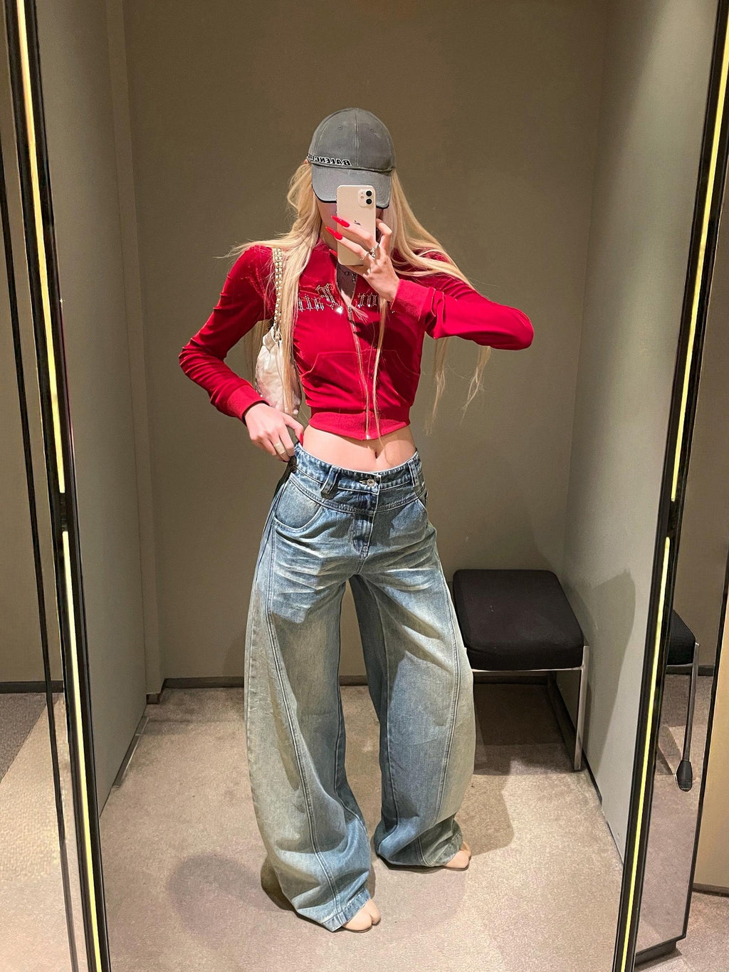 Rase le sol Light Blue Whisker Fade Saber Cut Women's Denim Wide-leg Jeans