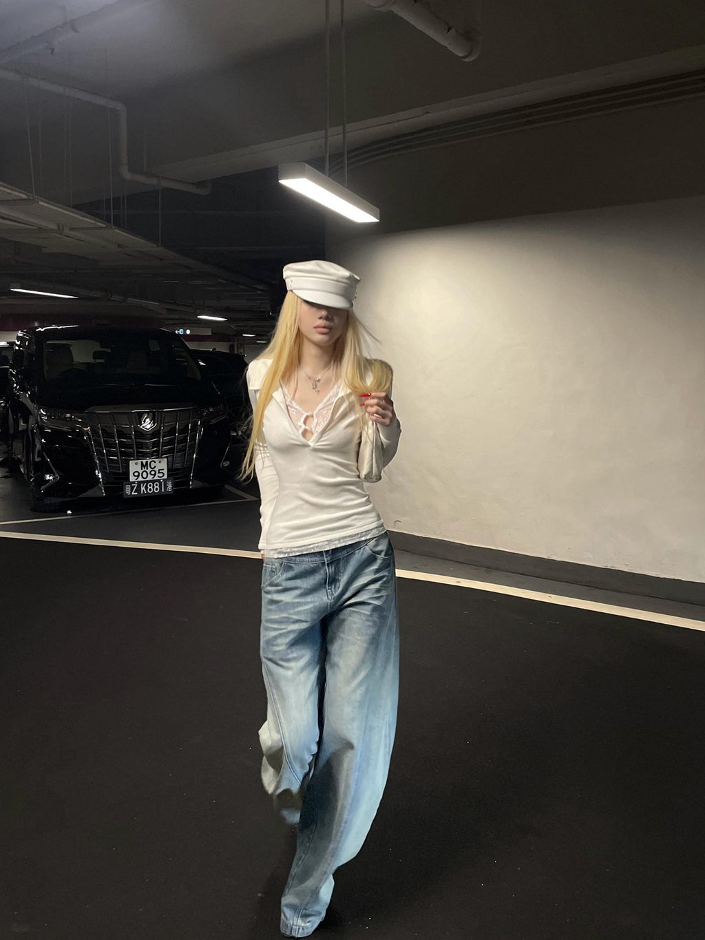 Rase le sol Light Blue Whisker Fade Saber Cut Women's Denim Wide-leg Jeans