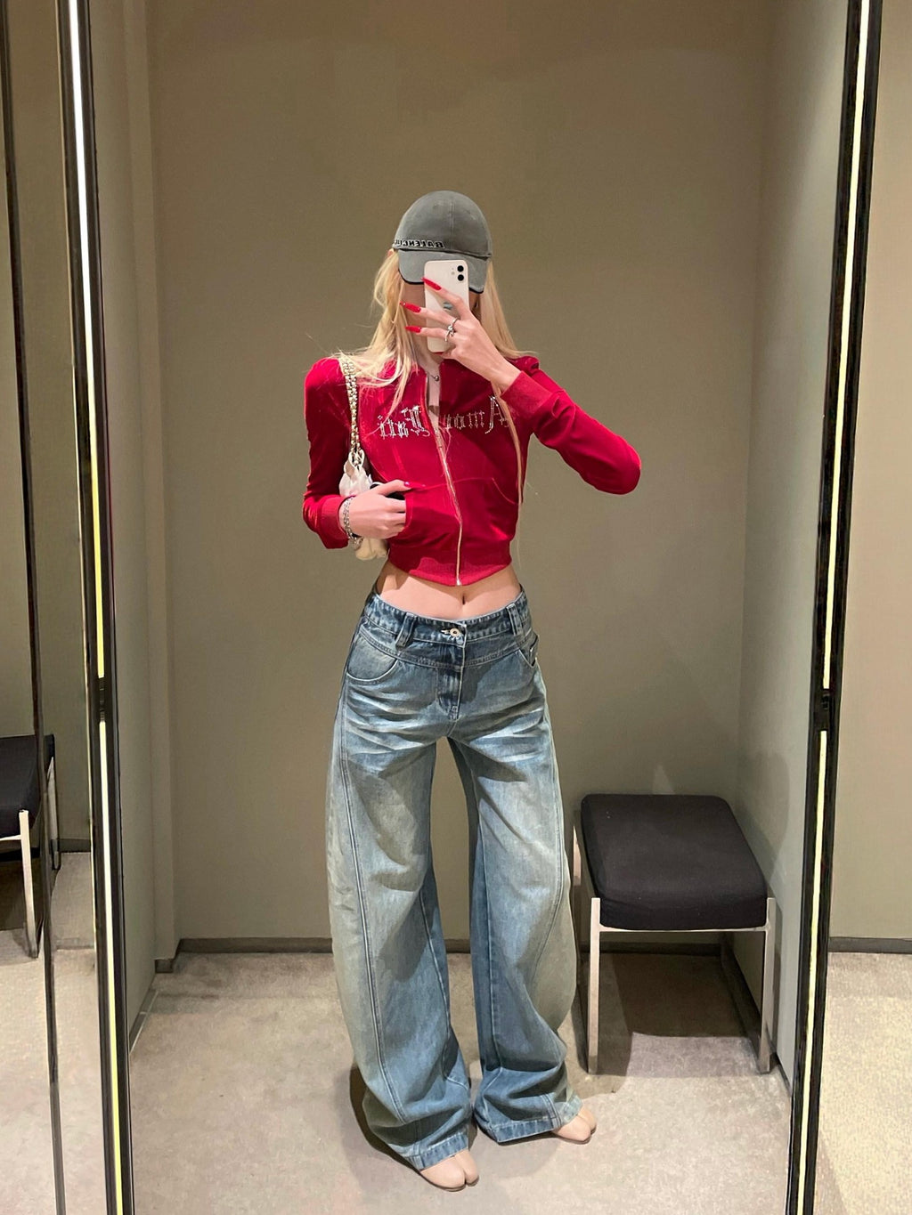 Rase le sol Light Blue Whisker Fade Saber Cut Women's Denim Wide-leg Jeans