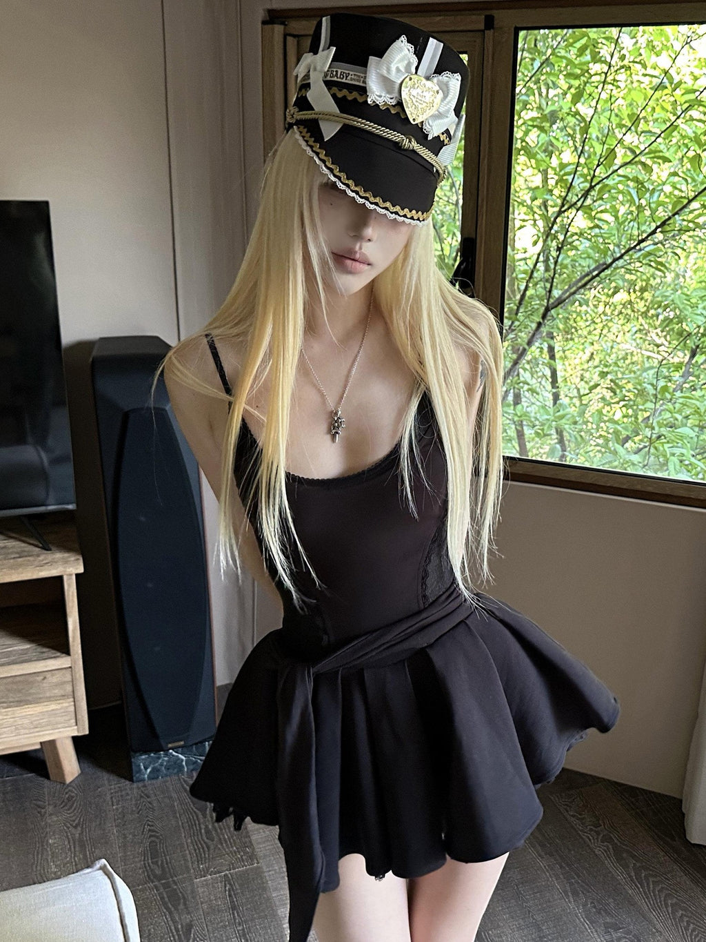 Rase le sol Little Black Lace Mesh Tulle Spaghetti Strap Puff Women's Slip Mini Dresses