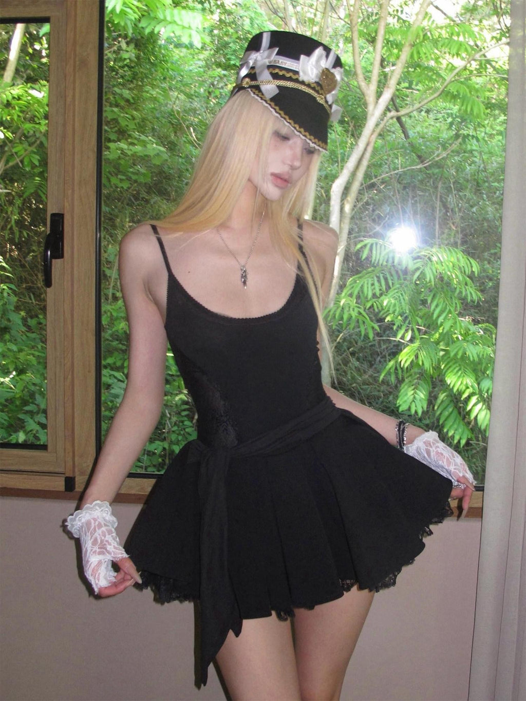 Rase le sol Little Black Lace Mesh Tulle Spaghetti Strap Puff Women's Slip Mini Dresses