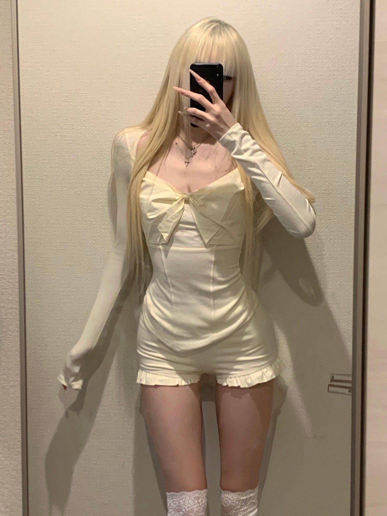 Rase le sol Loveletter Print Bow Slim Waist Women's Long Sleeve T-shirts
