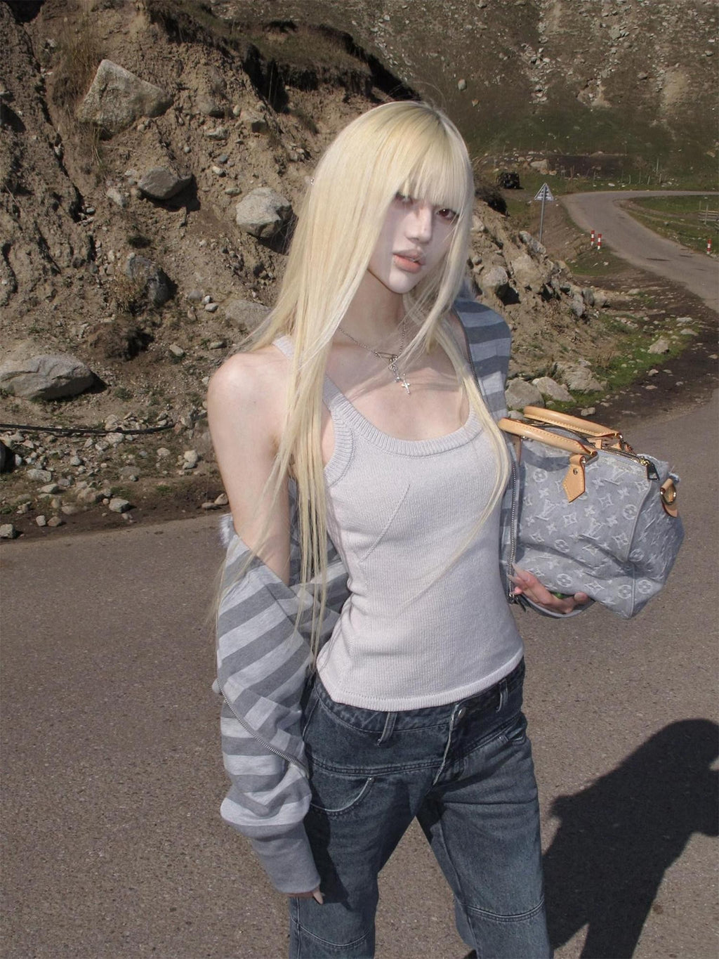 Rase le sol Mist Gray Knitted Slim Fit Layering Cami Women's Knit Tank Tops