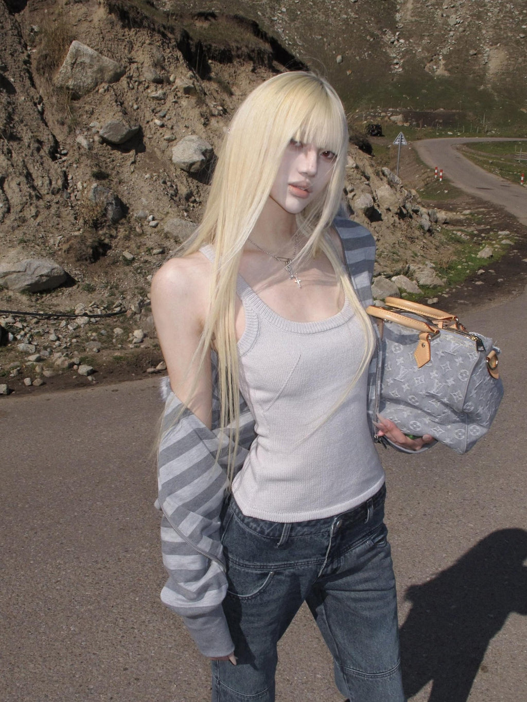 Rase le sol Mist Gray Knitted Slim Fit Layering Cami Women's Knit Tank Tops