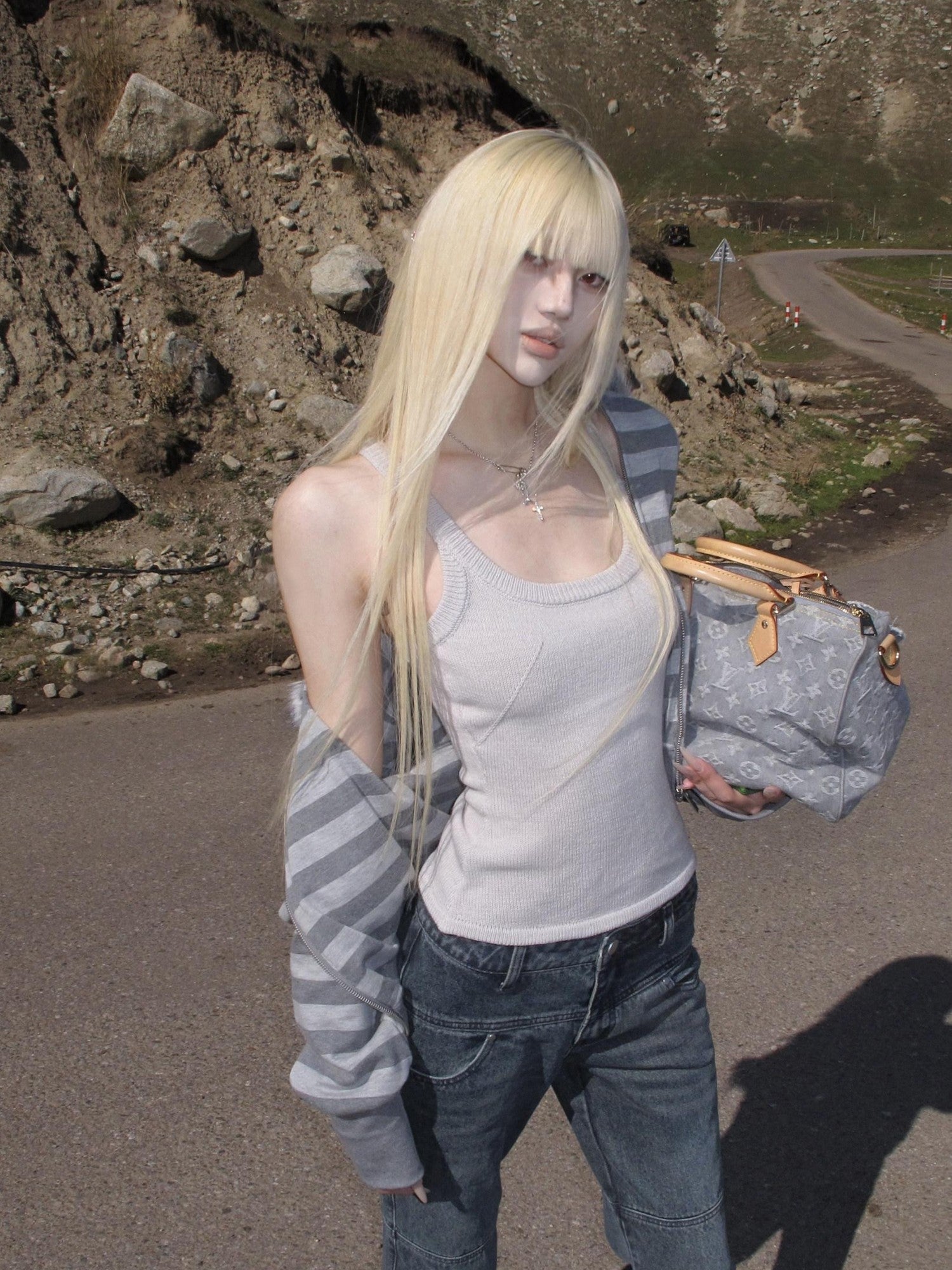 Rase le sol Mist Gray Knitted Slim Fit Layering Cami Women's Knit Tank Tops