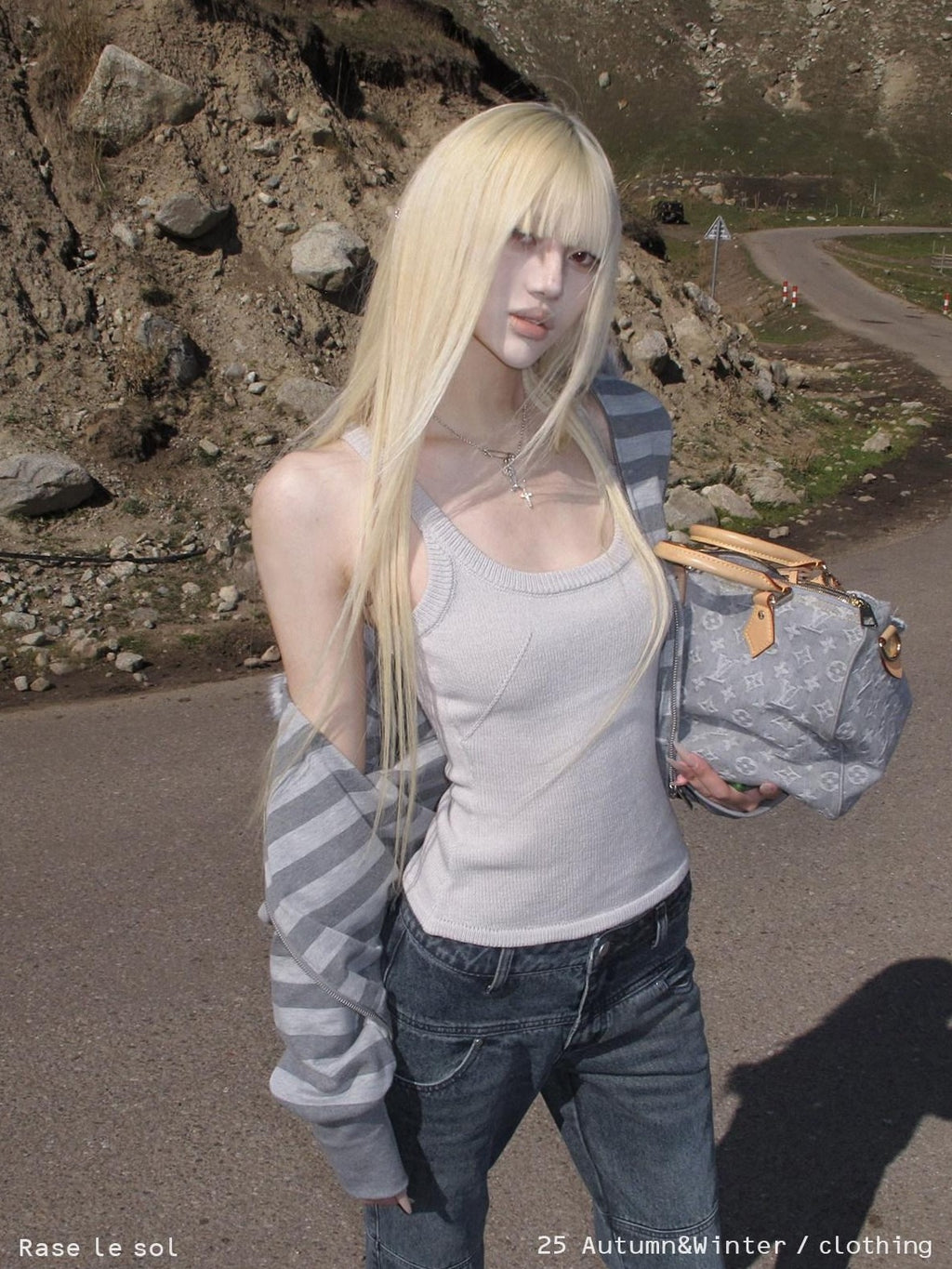 Rase le sol Mist Gray Knitted Slim Fit Layering Cami Women's Knit Tank Tops