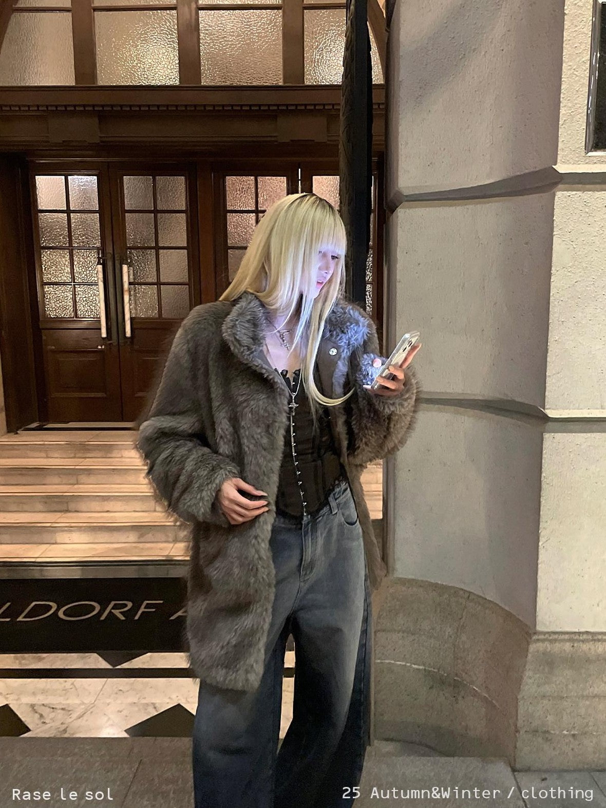 Rase le sol Mocha Oversized Mid Length Faux Shearling Women's Faux Fur Coats