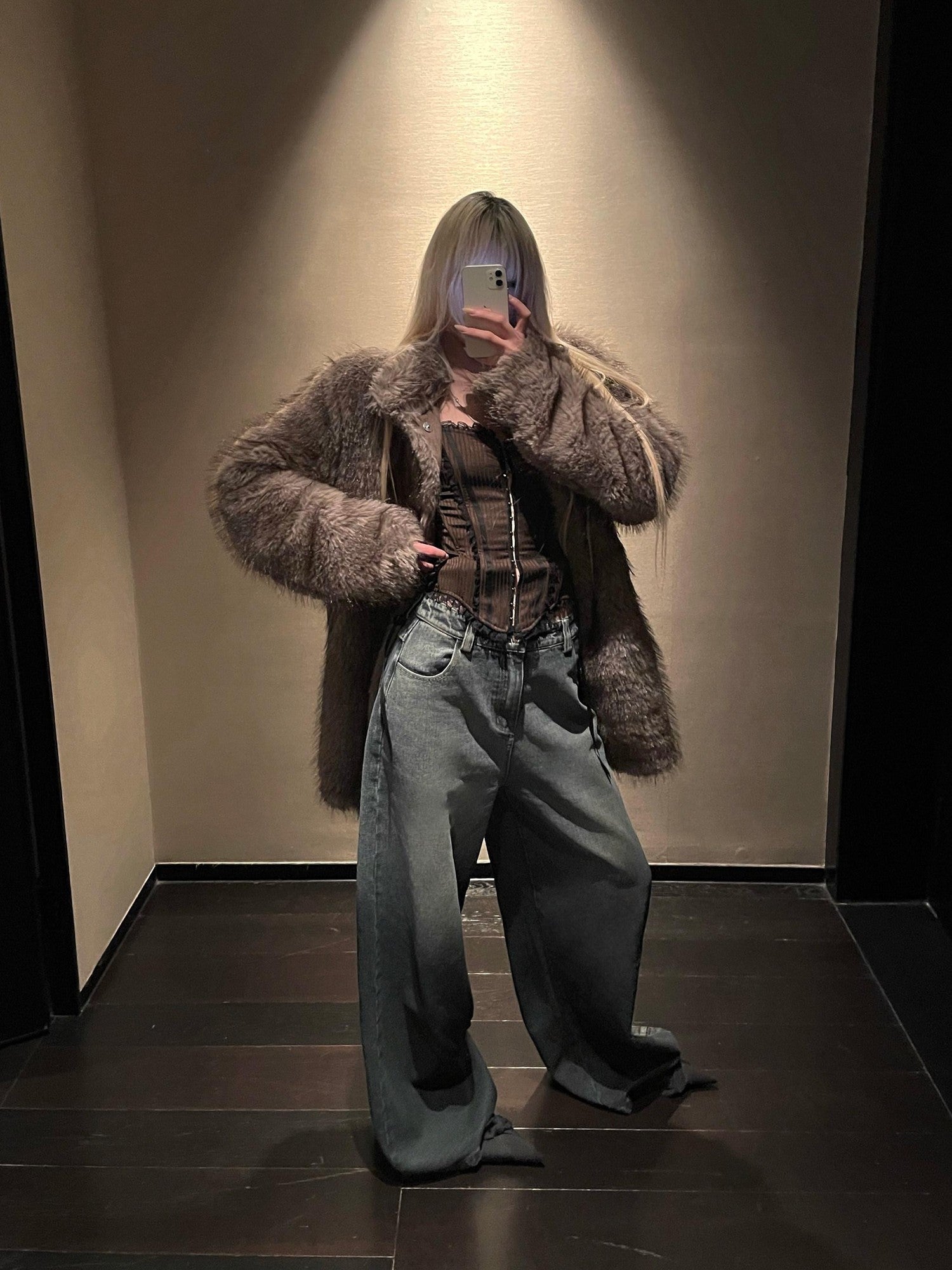 Rase le sol Mocha Oversized Mid Length Faux Shearling Women's Faux Fur Coats