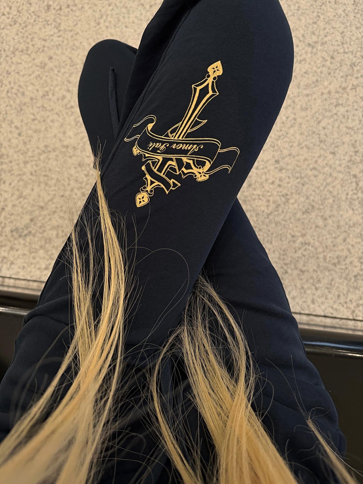 Rase le sol Navy Cross Scepter Curved Blade Print Low Rise American Women's Sweatpants