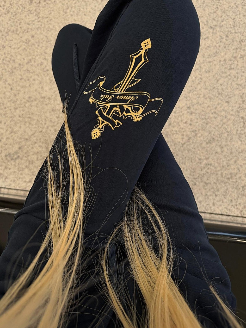 Rase le sol Navy Cross Scepter Curved Blade Print Low Rise American Women's Sweatpants