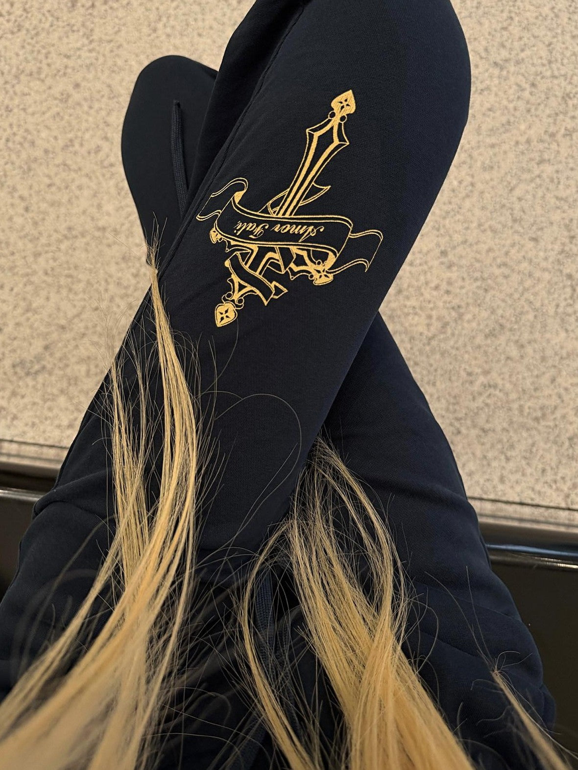 Rase le sol Navy Cross Scepter Curved Blade Print Low Rise American Women's Sweatpants