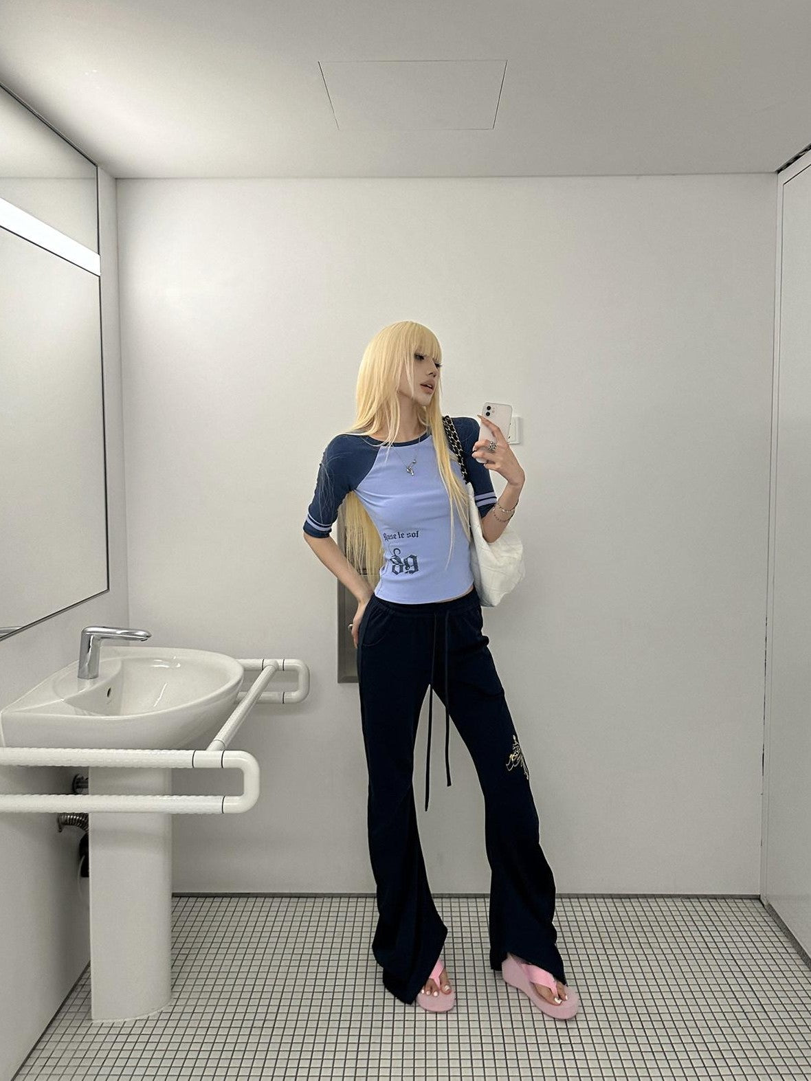 Rase le sol Navy Cross Scepter Curved Blade Print Low Rise American Women's Sweatpants