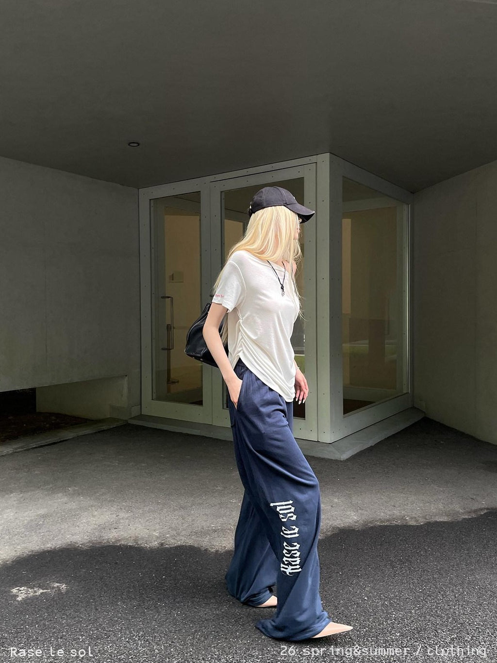 Rase le sol Navy Printed American Loose Straight Women's Wide-leg Pants