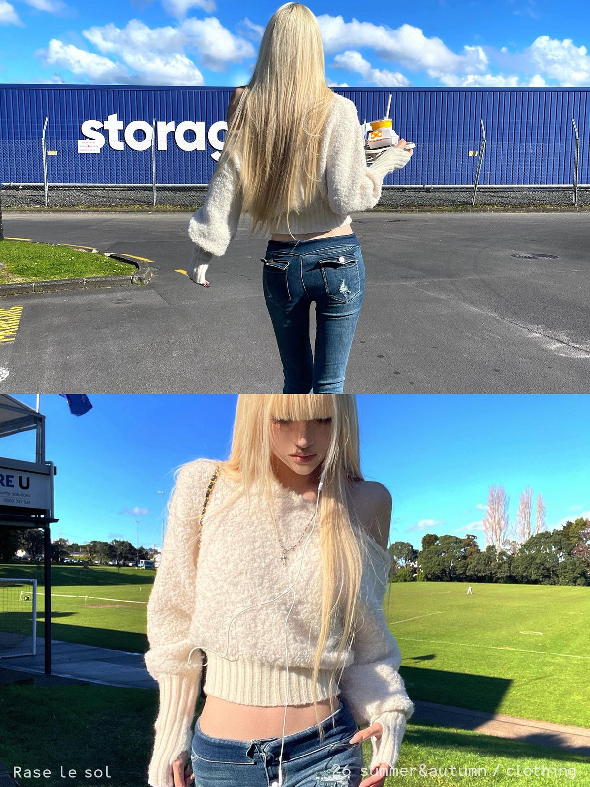 Rase le sol Off Shoulder Cropped Fuzzy Knit Women's Polyester Sweaters