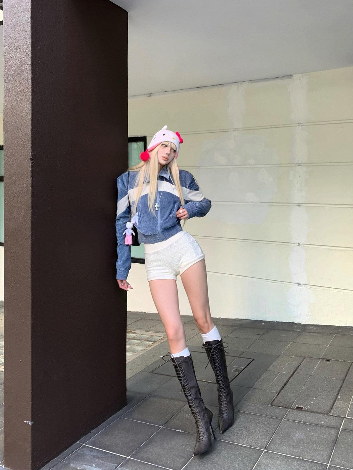 Rase le sol Off White 3d Cable Knit Retro Preppy Women's Knitted Hot Pants
