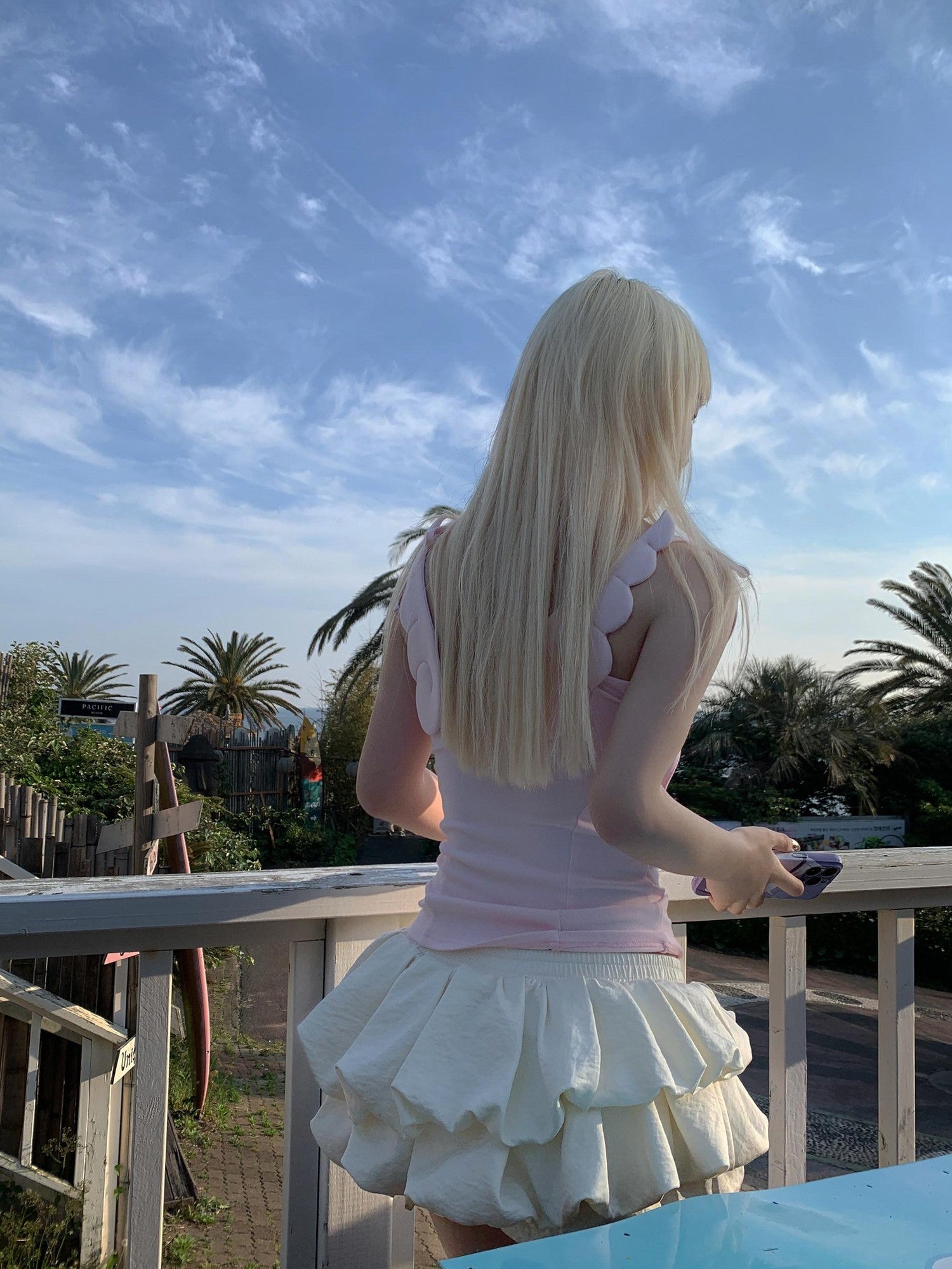 Rase le sol Off White Cream Double Layer Ruffled Bubble Hem Short Women's Tiered Skirts
