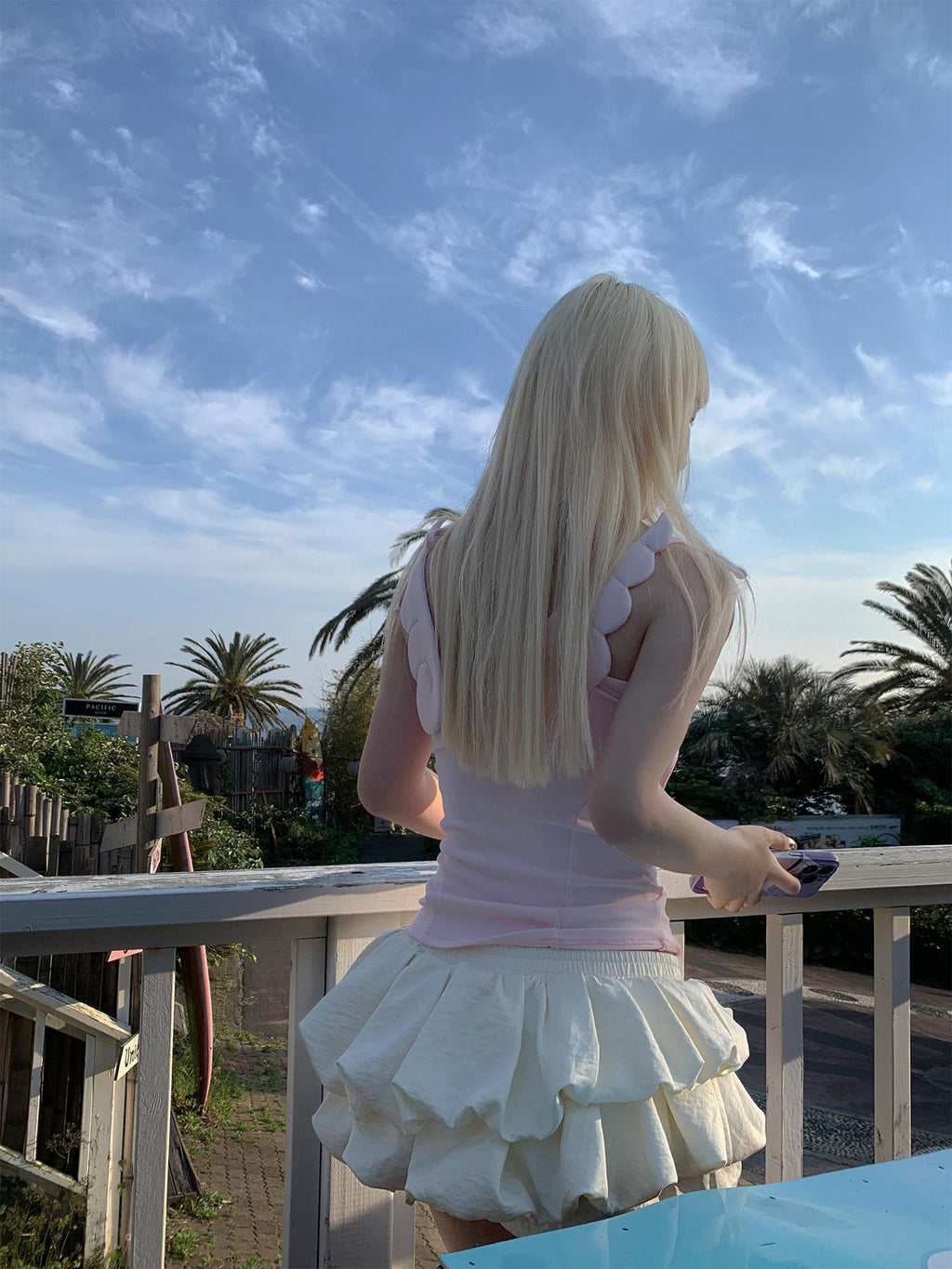 Rase le sol Off White Cream Double Layer Ruffled Bubble Hem Short Women's Tiered Skirts