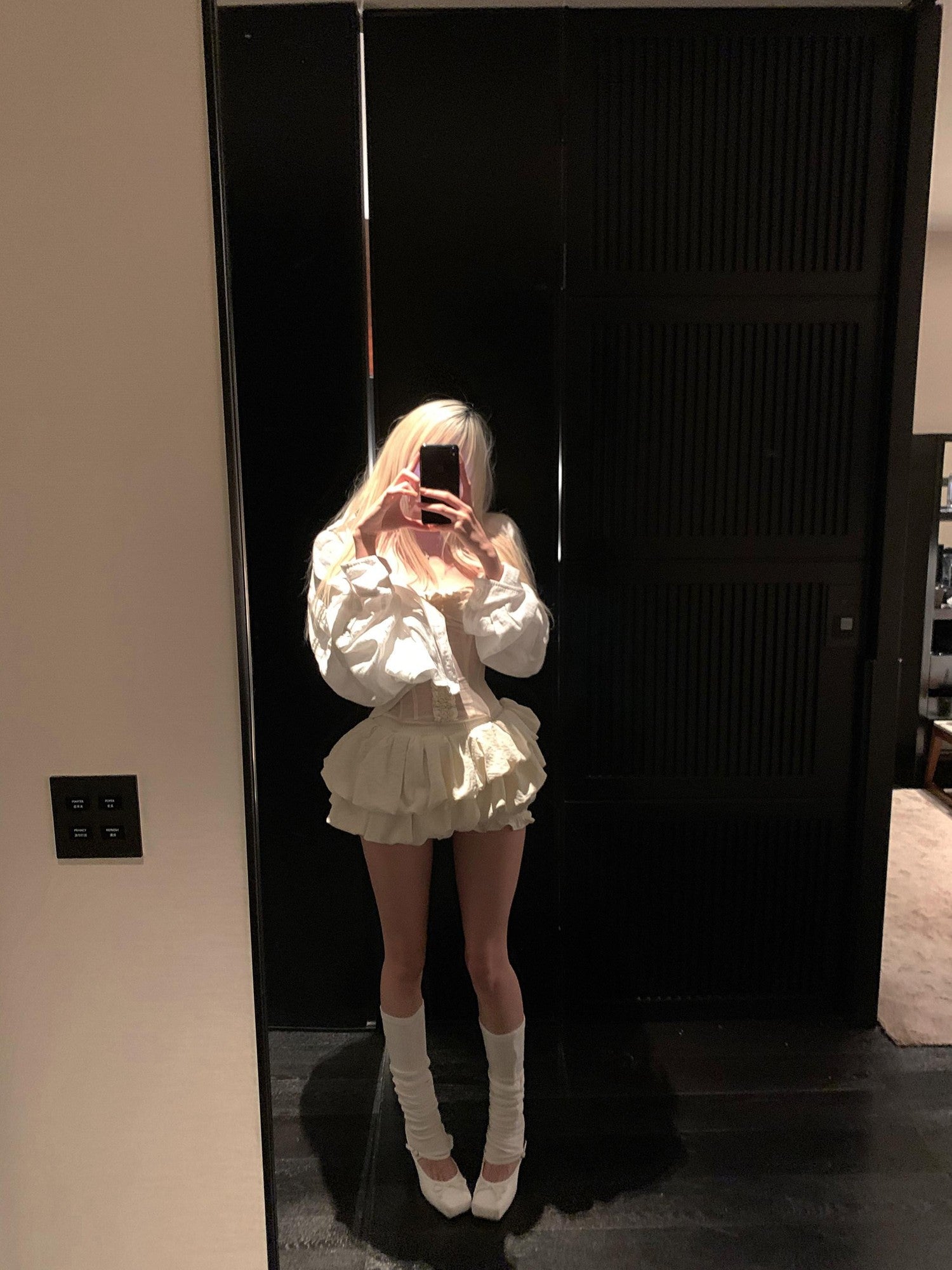 Rase le sol Off White Cream Double Layer Ruffled Bubble Hem Short Women's Tiered Skirts