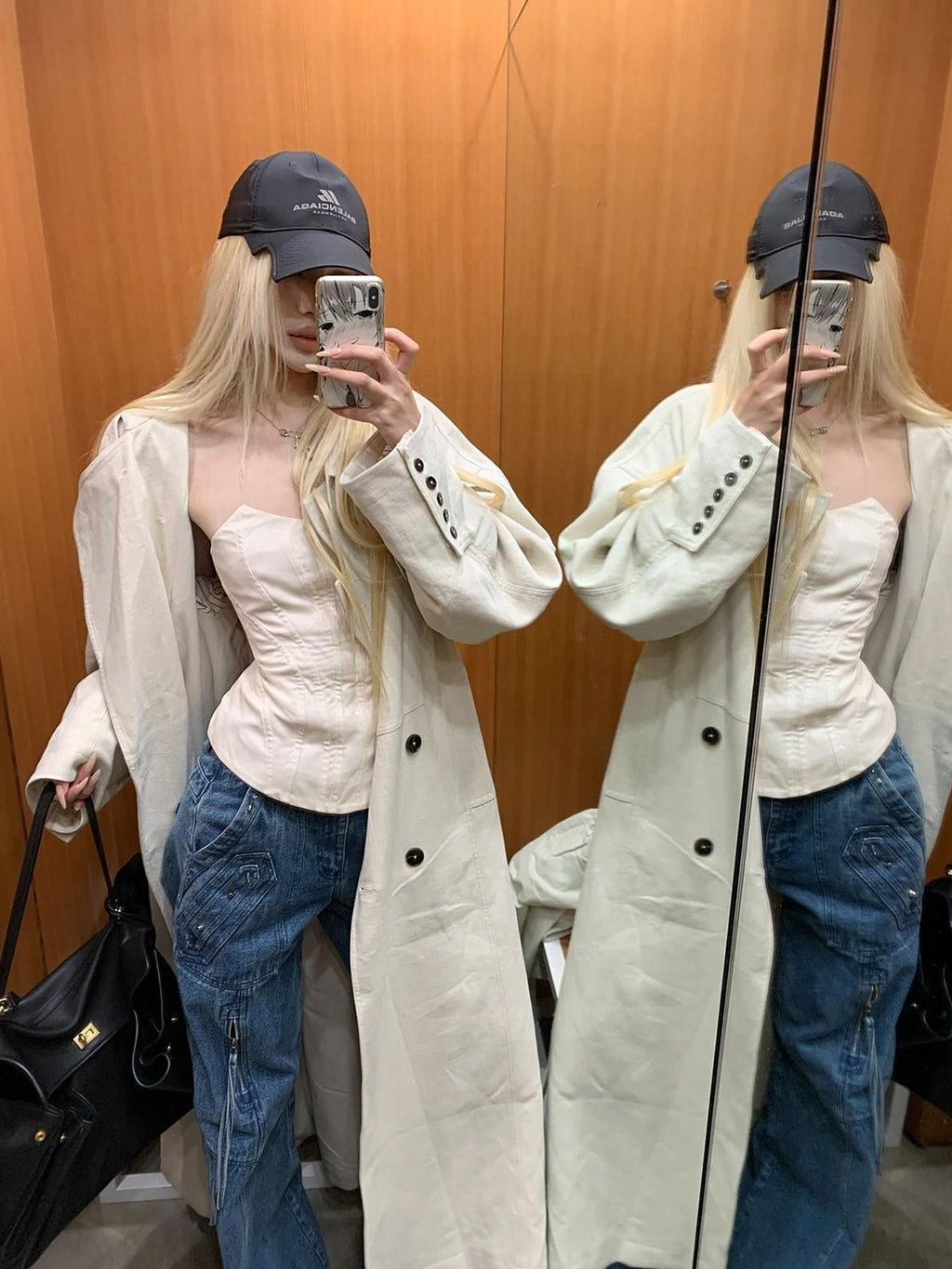 Rase le sol Off White Double Breasted Longline Tall Women's Trench Coats