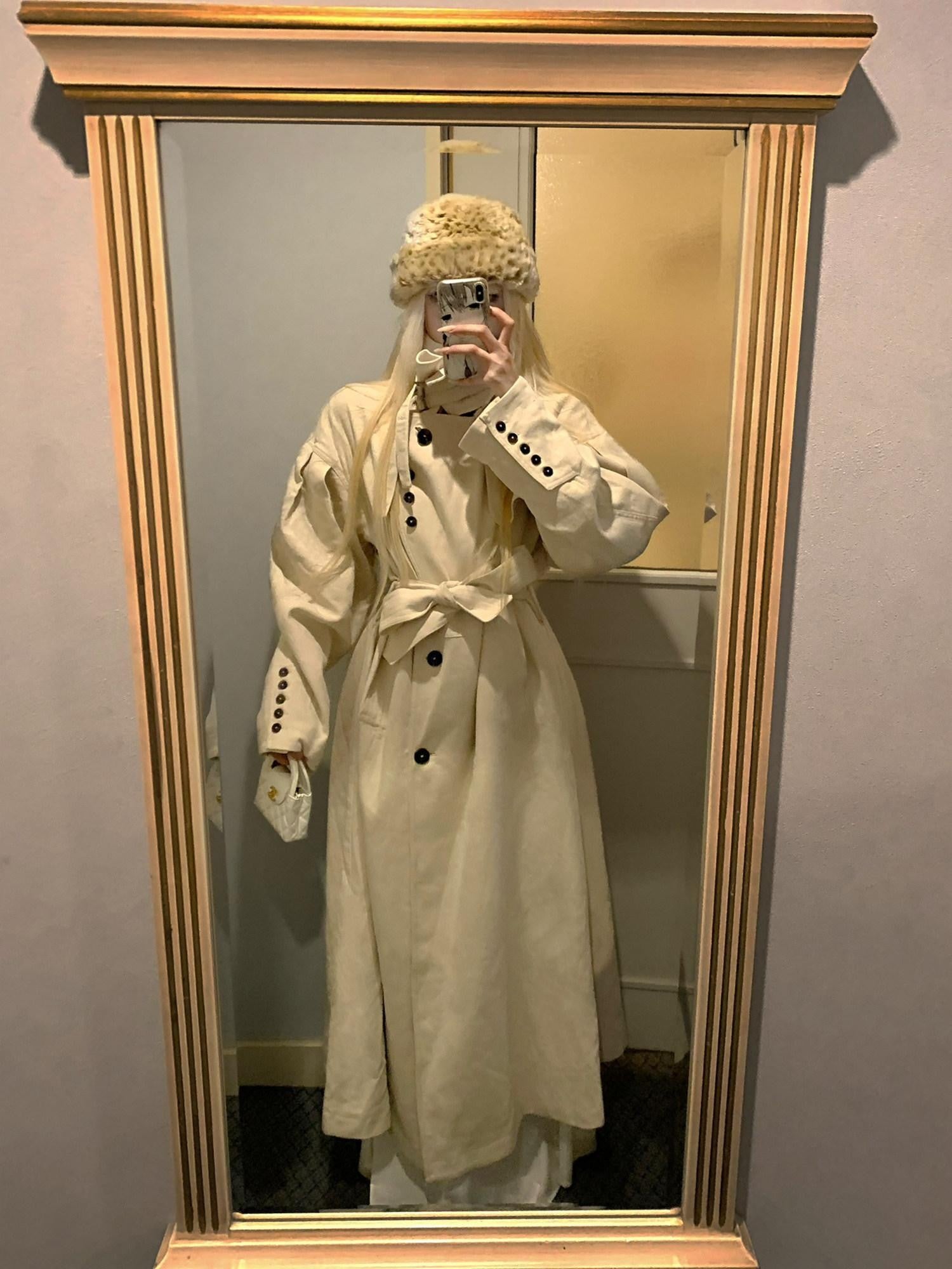 Rase le sol Off White Double Breasted Longline Tall Women's Trench Coats