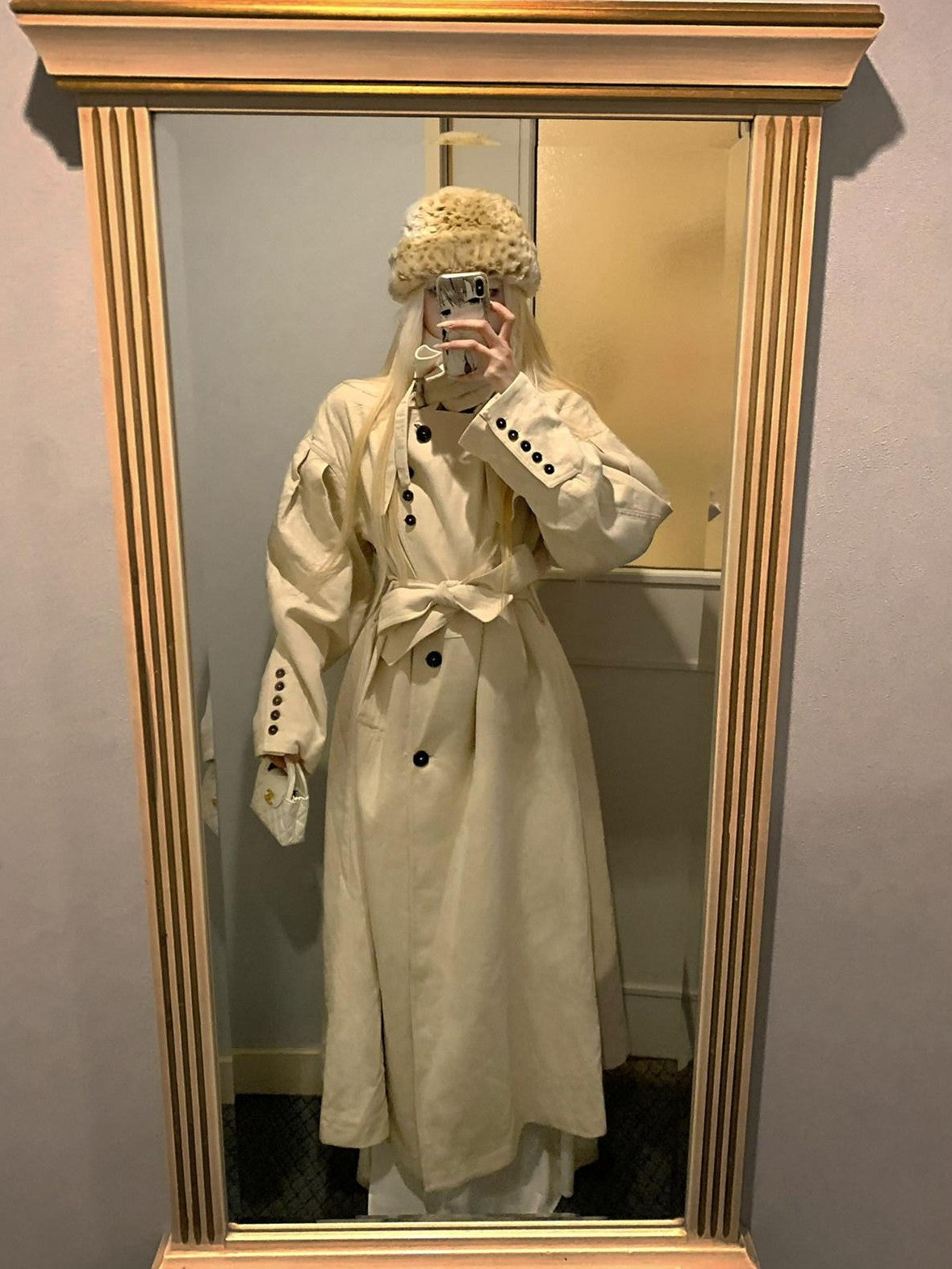 Rase le sol Off White Double Breasted Longline Tall Women's Trench Coats