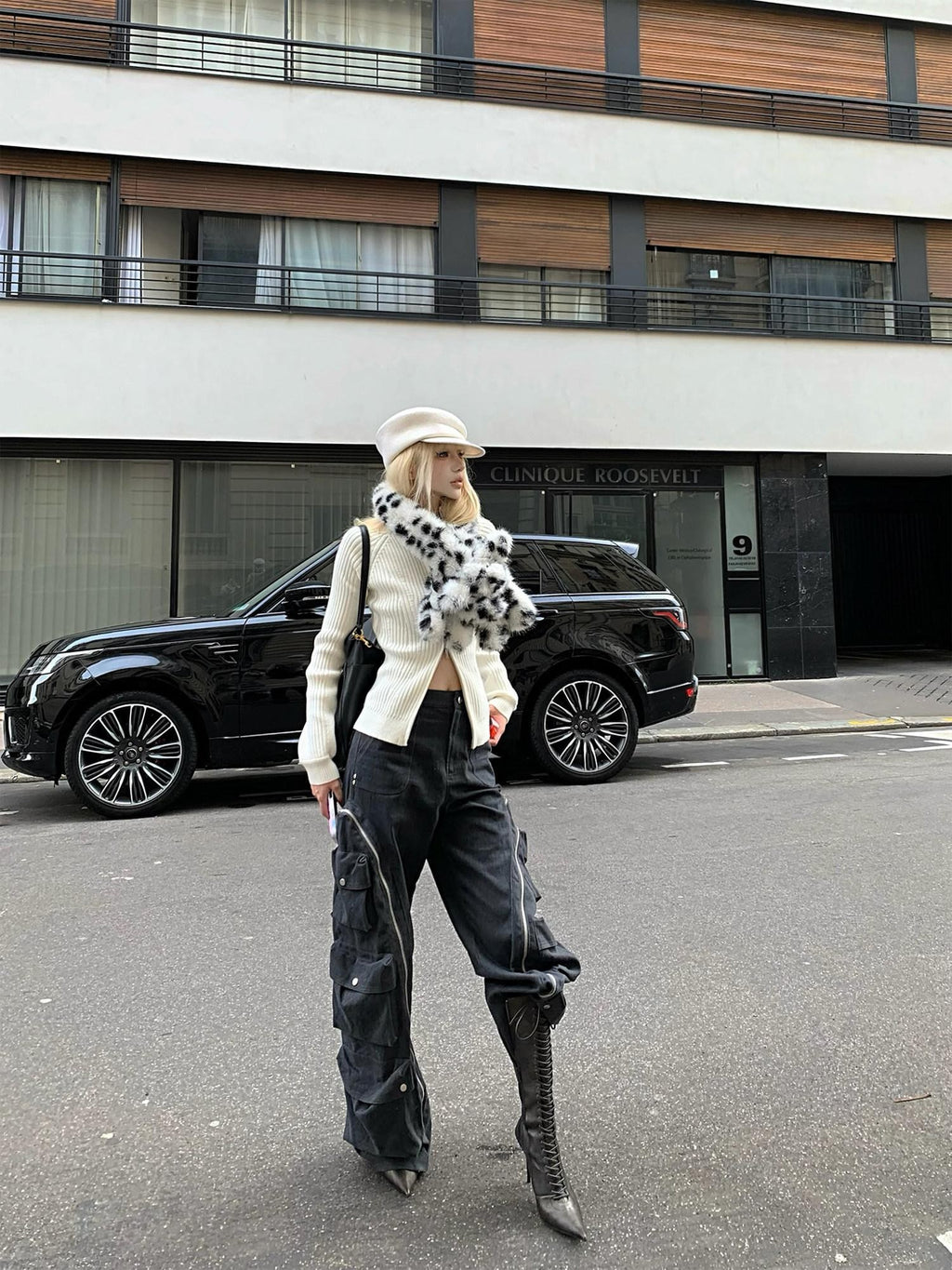 Rase le sol Off White Double Zipper High Neck Women's Knitted Sweater Cardigans