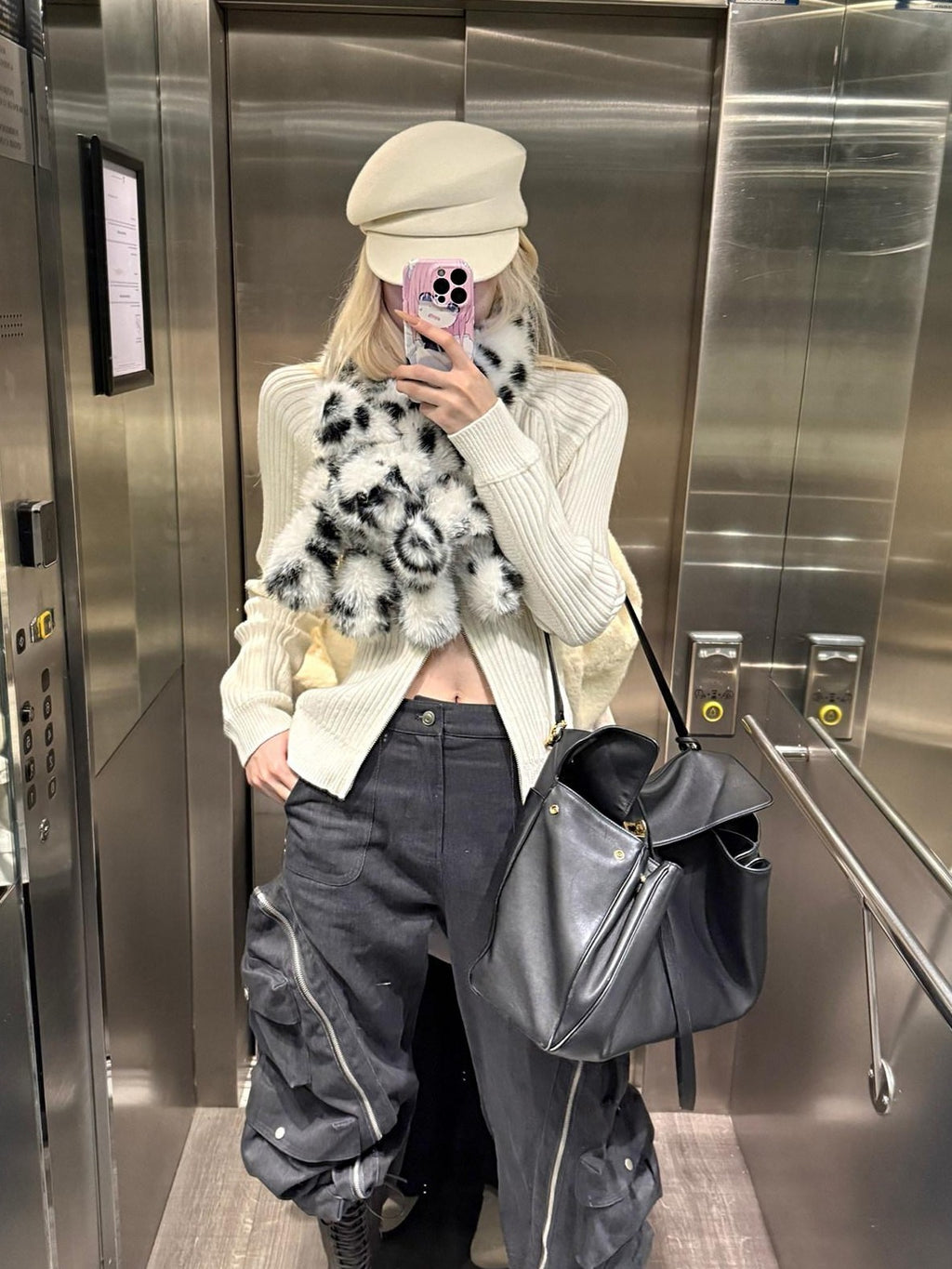 Rase le sol Off White Double Zipper High Neck Women's Knitted Sweater Cardigans