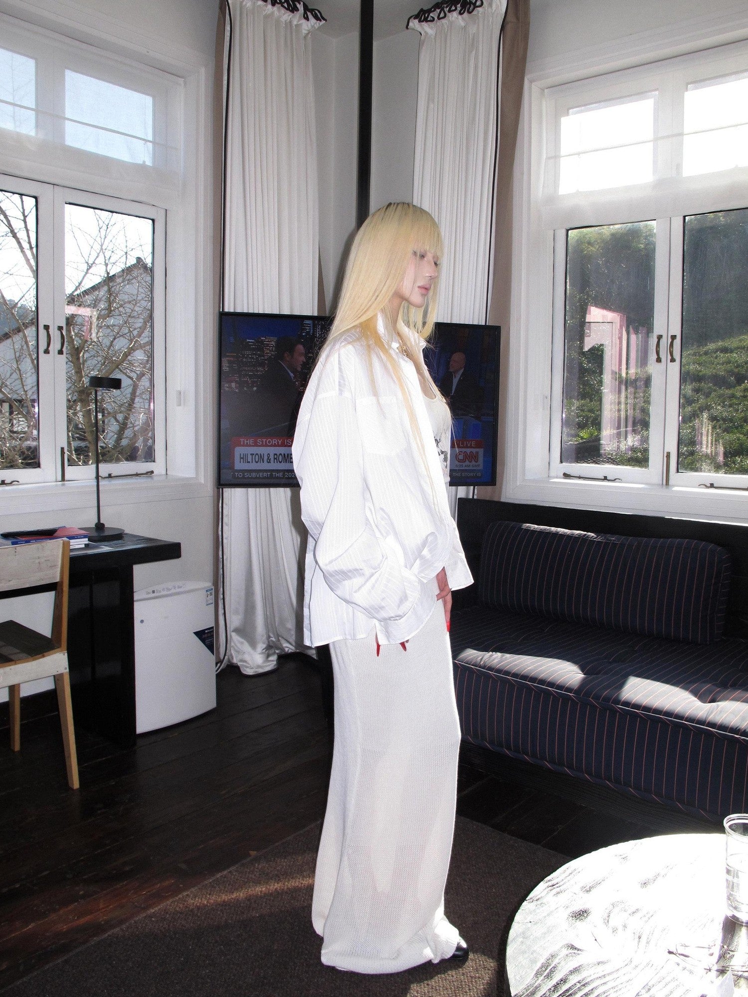 Rase le sol Off White Draped Floor Sweeping Design Women's Knitted Maxi Skirts