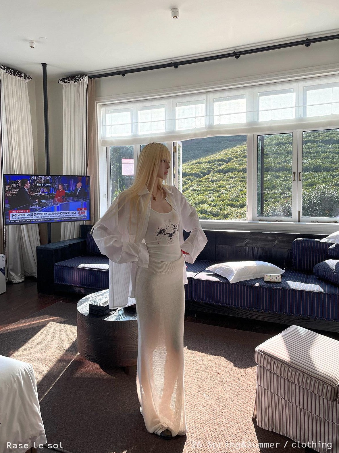 Rase le sol Off White Draped Floor Sweeping Design Women's Knitted Maxi Skirts