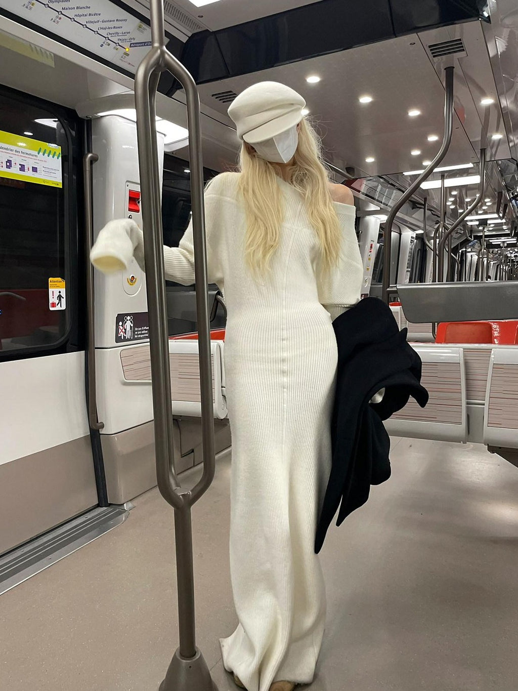 Rase le sol One Shoulder Hip Hugging Slim Fit Women's Knit Sweater Bodycon Maxi Dresses