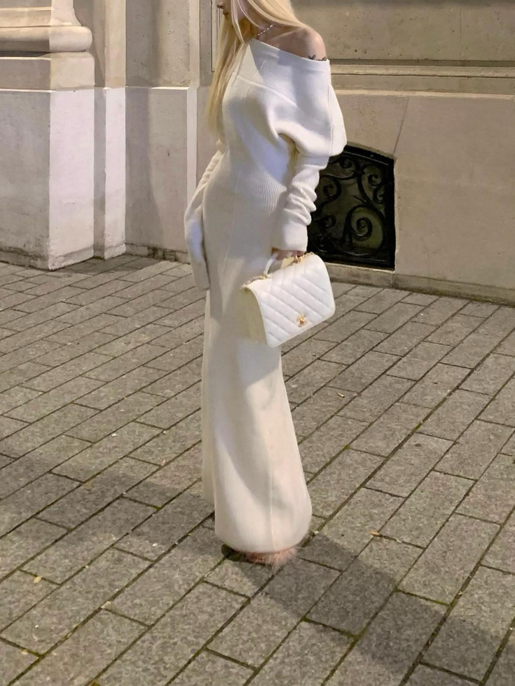 Rase le sol One Shoulder Hip Hugging Slim Fit Women's Knit Sweater Bodycon Maxi Dresses