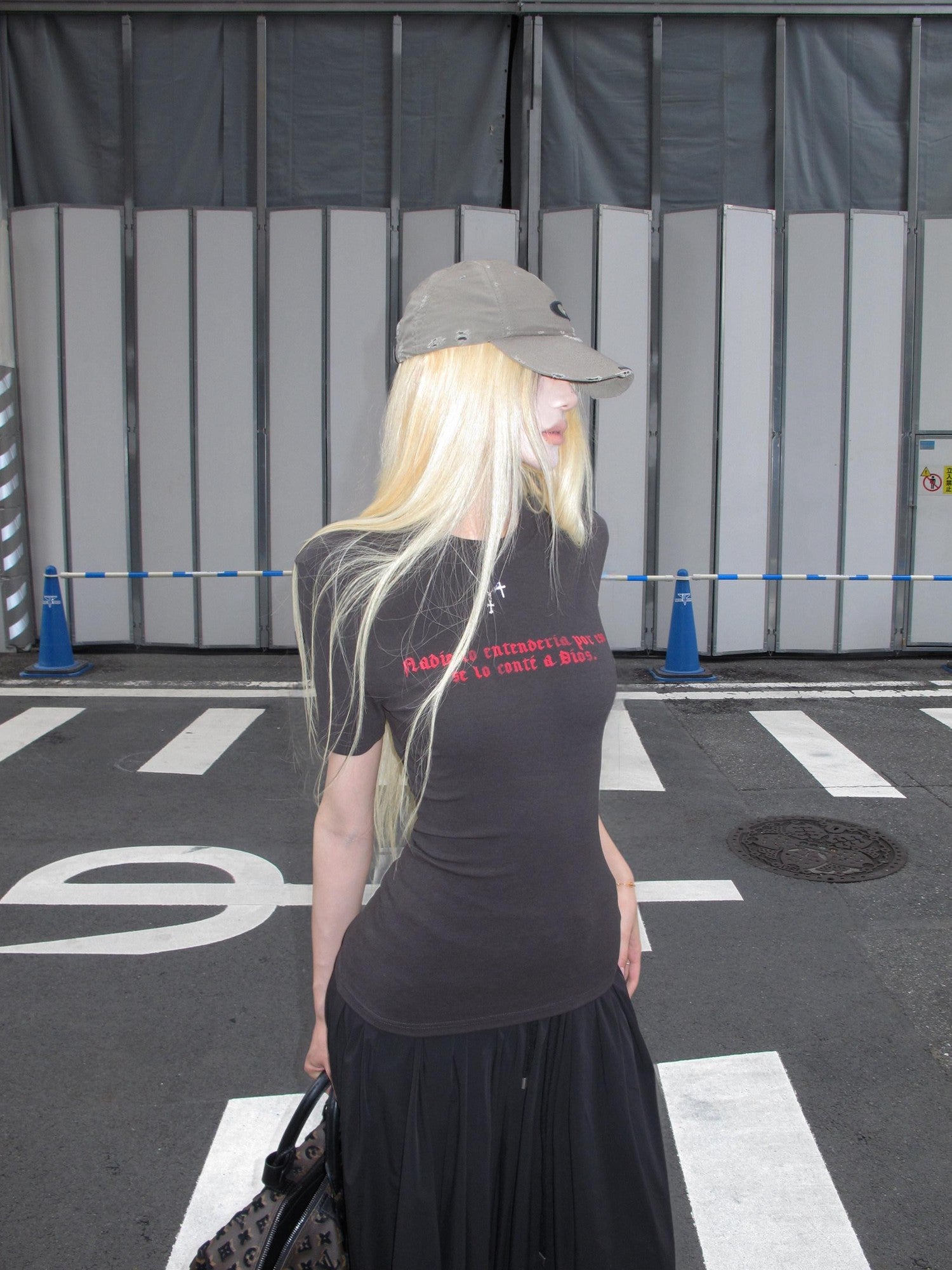 Rase le sol Open Back Letter Print Slim Waist Regular Shoulder Women's Short Sleeve T-shirts