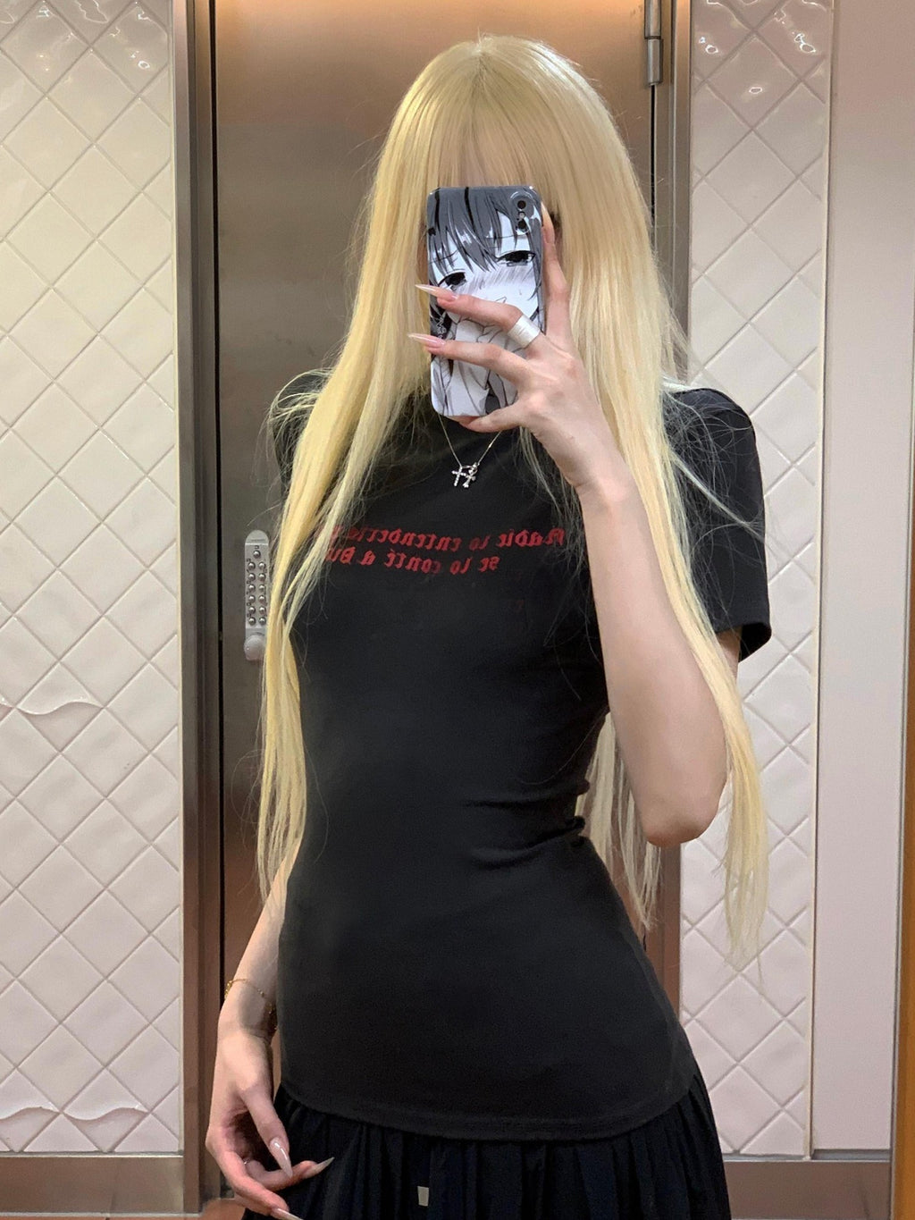 Rase le sol Open Back Letter Print Slim Waist Regular Shoulder Women's Short Sleeve T-shirts
