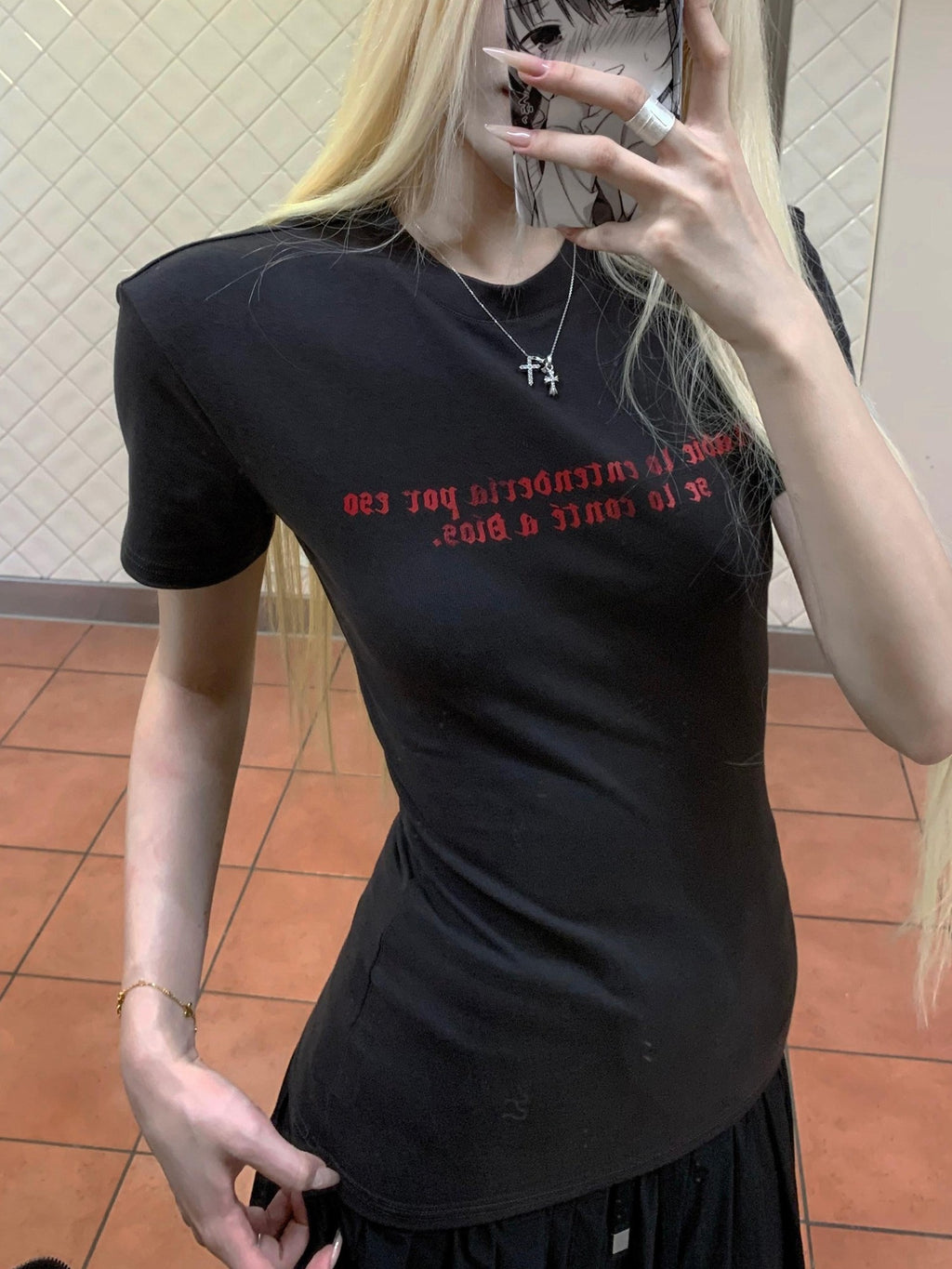 Rase le sol Open Back Letter Print Slim Waist Regular Shoulder Women's Short Sleeve T-shirts