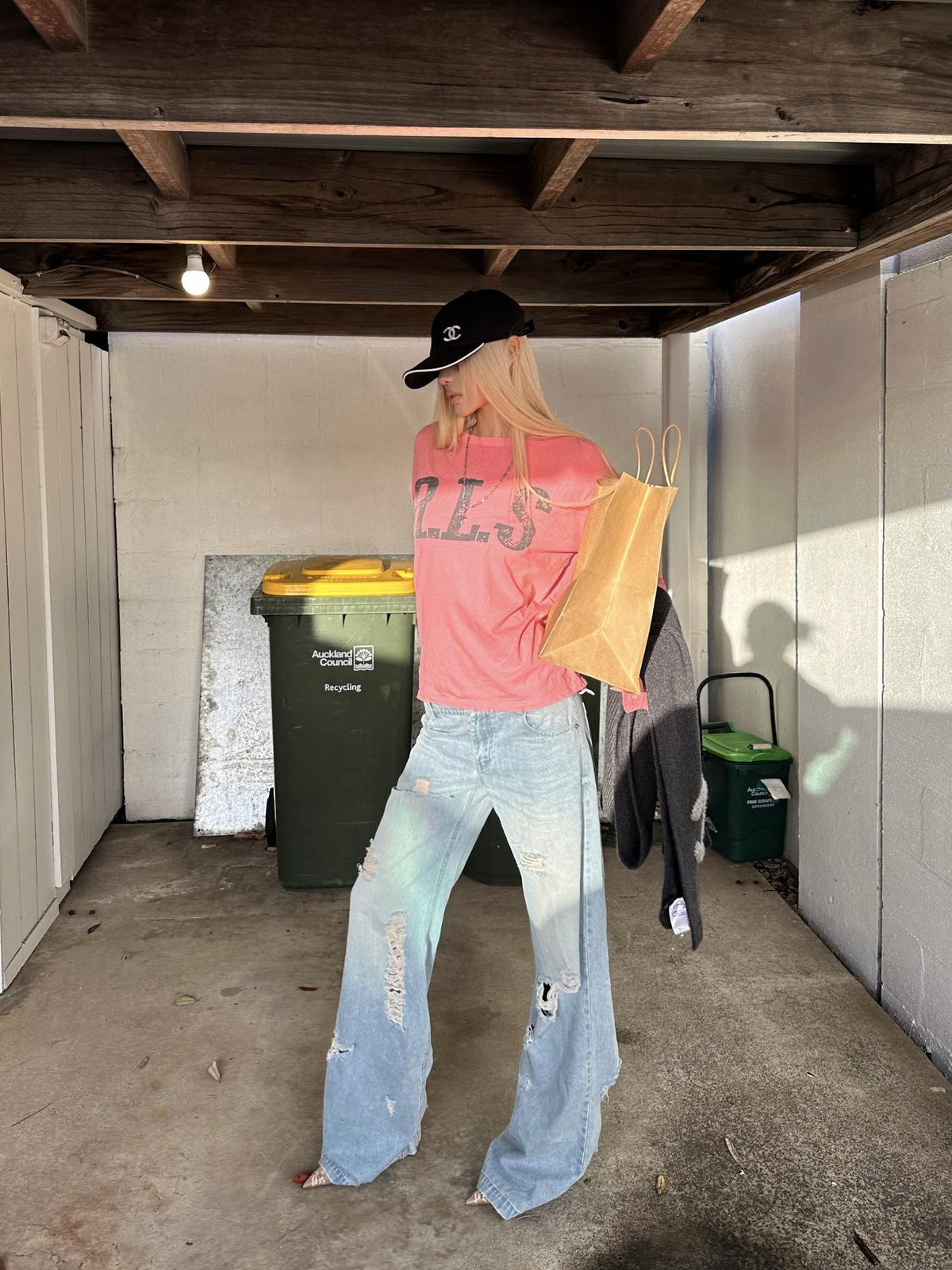 Rase le sol Peach Pink Print Loose Fit Cotton Women's Long Sleeve T-shirts