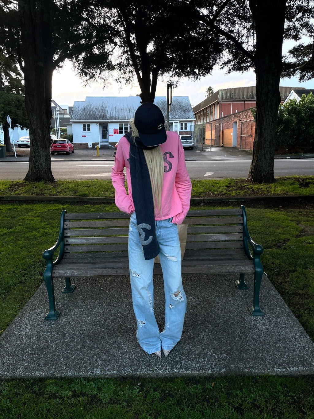Rase le sol Peach Pink Print Loose Fit Cotton Women's Long Sleeve T-shirts