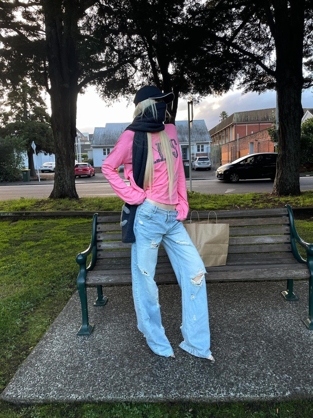 Rase le sol Peach Pink Print Loose Fit Cotton Women's Long Sleeve T-shirts
