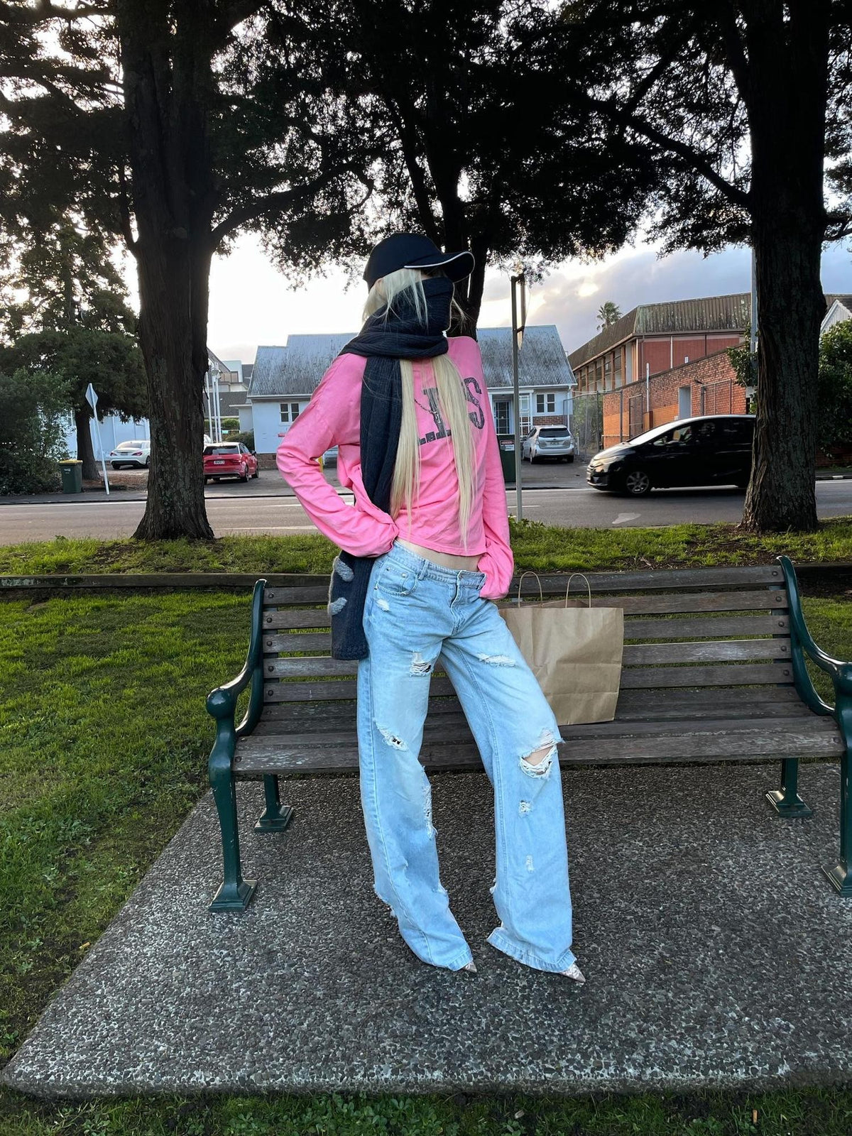 Rase le sol Peach Pink Print Loose Fit Cotton Women's Long Sleeve T-shirts