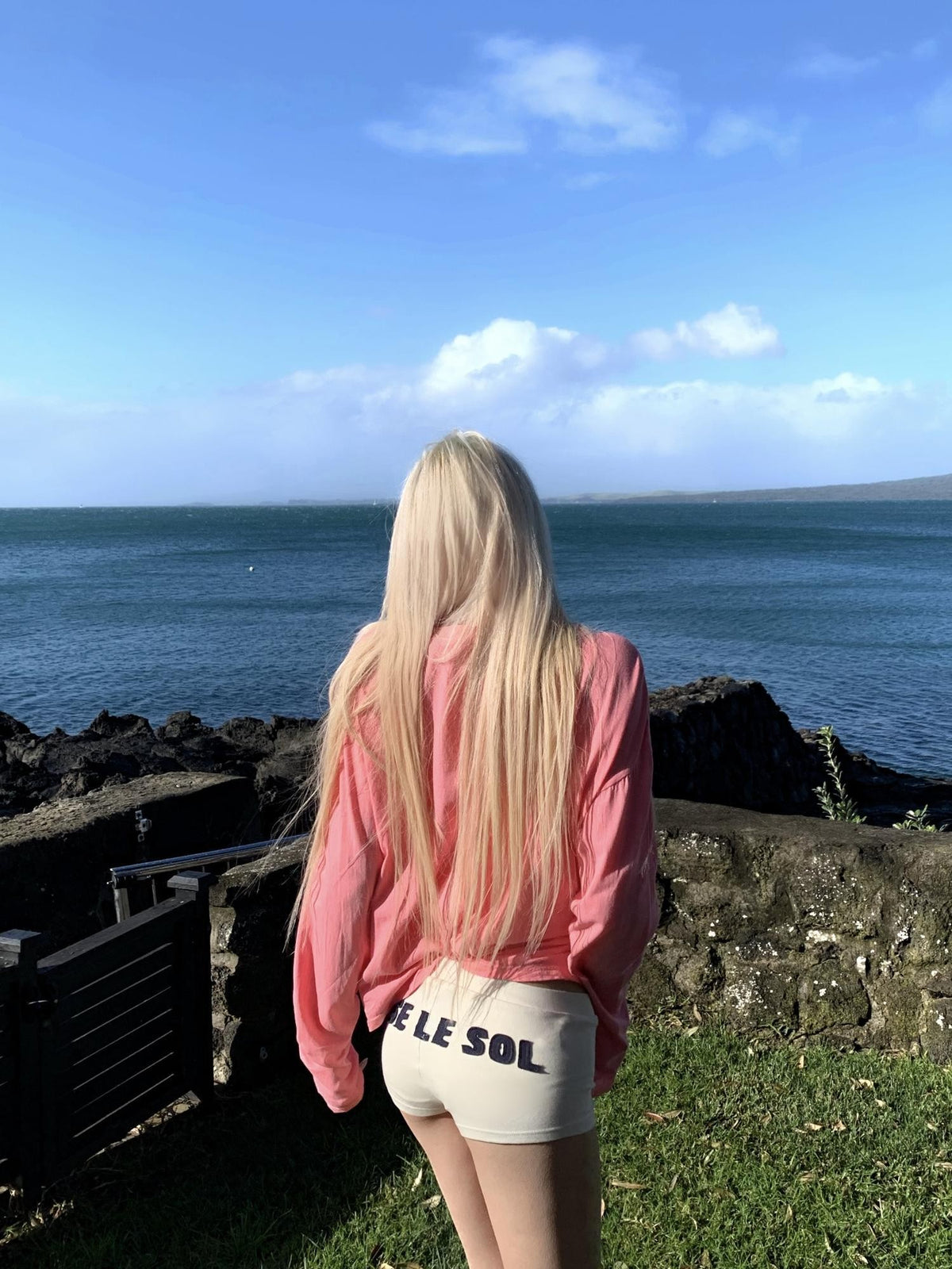 Rase le sol Peach Pink Print Loose Fit Cotton Women's Long Sleeve T-shirts