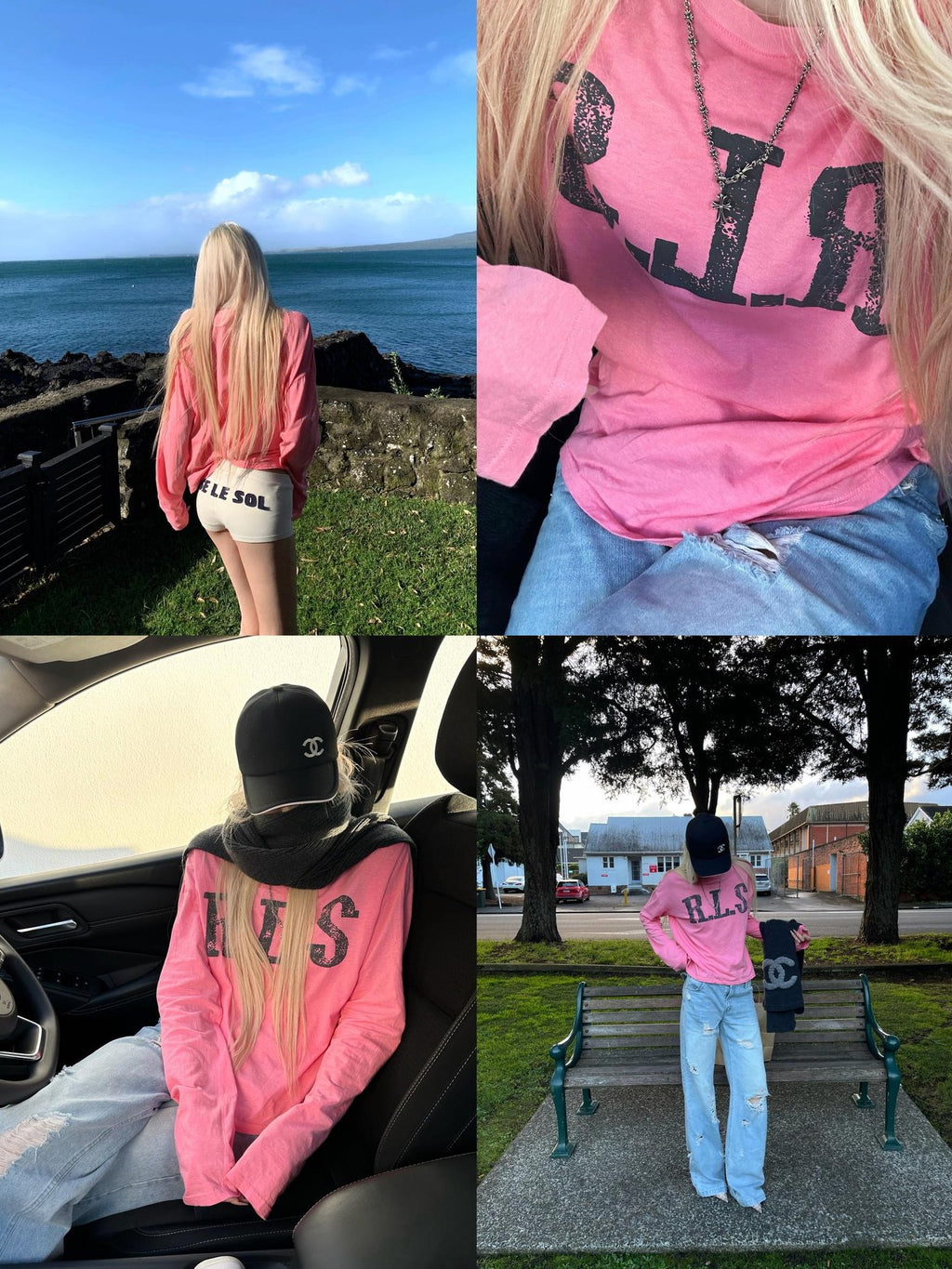 Rase le sol Peach Pink Print Loose Fit Cotton Women's Long Sleeve T-shirts