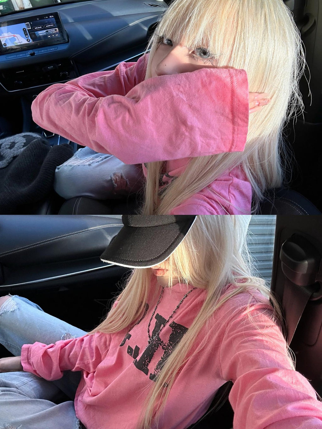 Rase le sol Peach Pink Print Loose Fit Cotton Women's Long Sleeve T-shirts