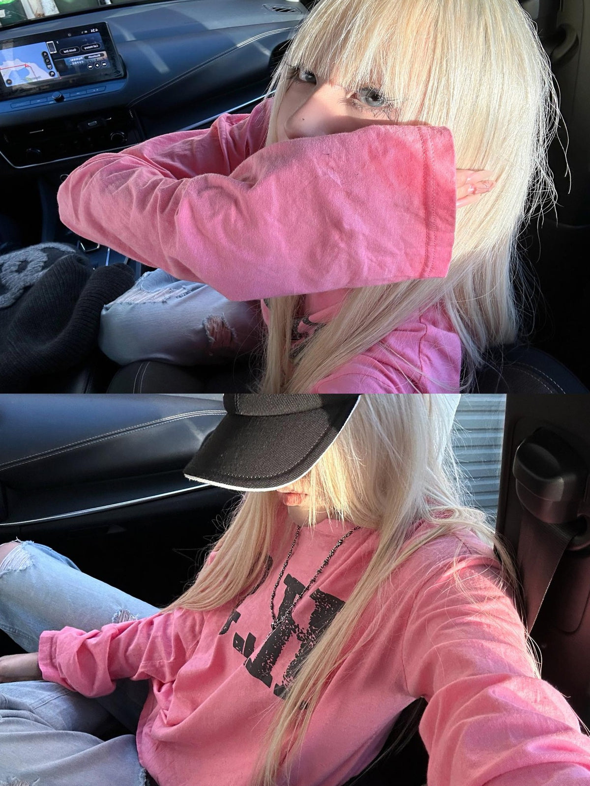 Rase le sol Peach Pink Print Loose Fit Cotton Women's Long Sleeve T-shirts