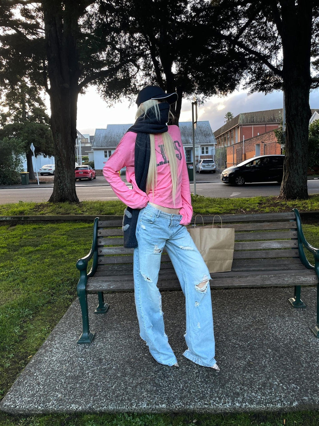Rase le sol Peach Pink Print Loose Fit Cotton Women's Long Sleeve T-shirts